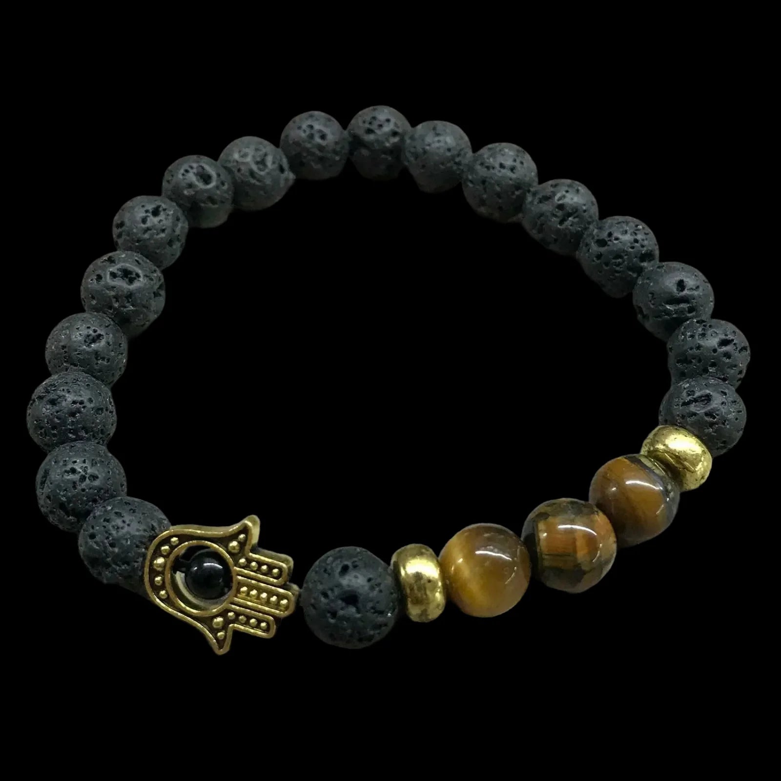 Lava Stone Bracelet - Hamsa Tiger-eye Amethyst Gift