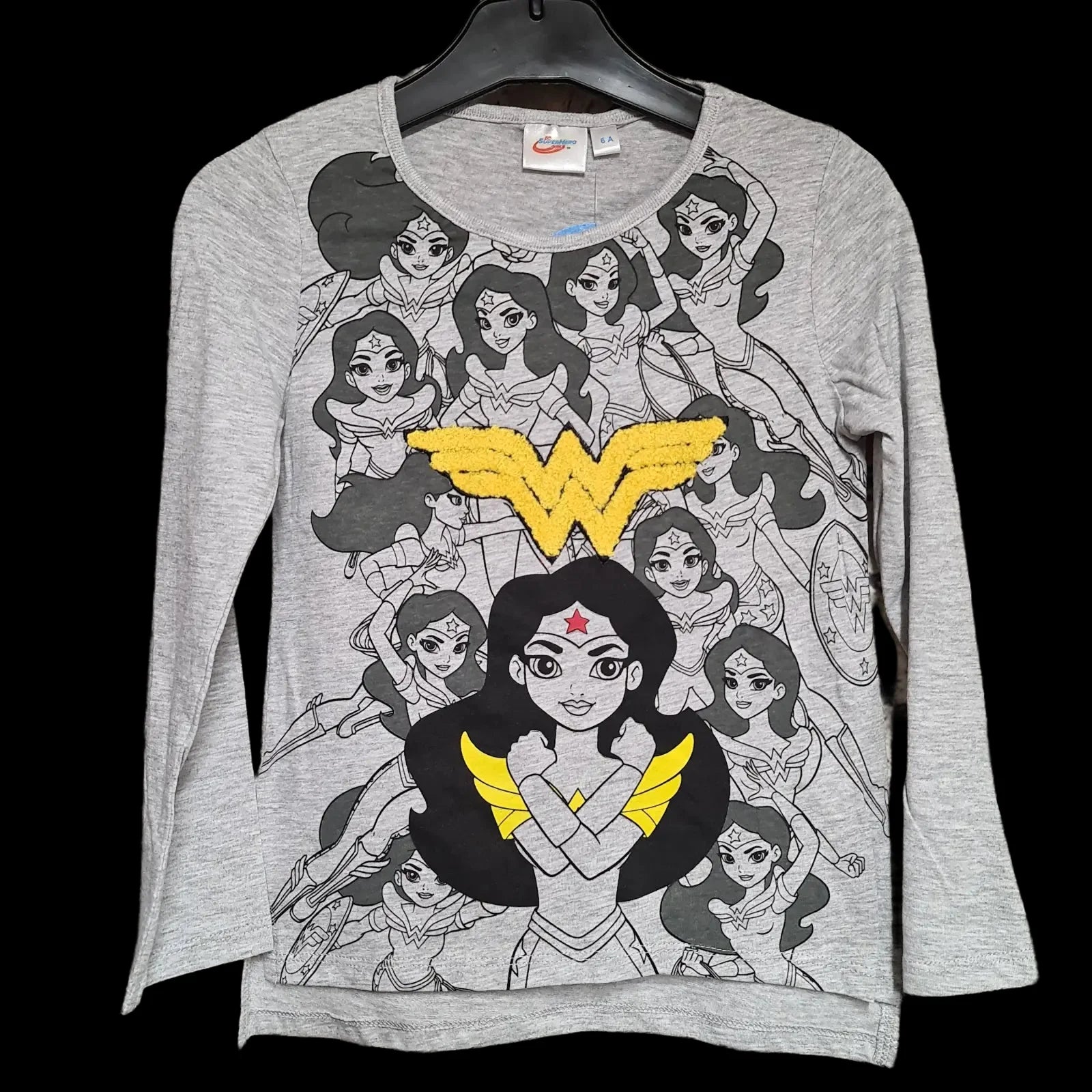 Official Wonder Woman Long Sleeve Girls Grey T-shirt