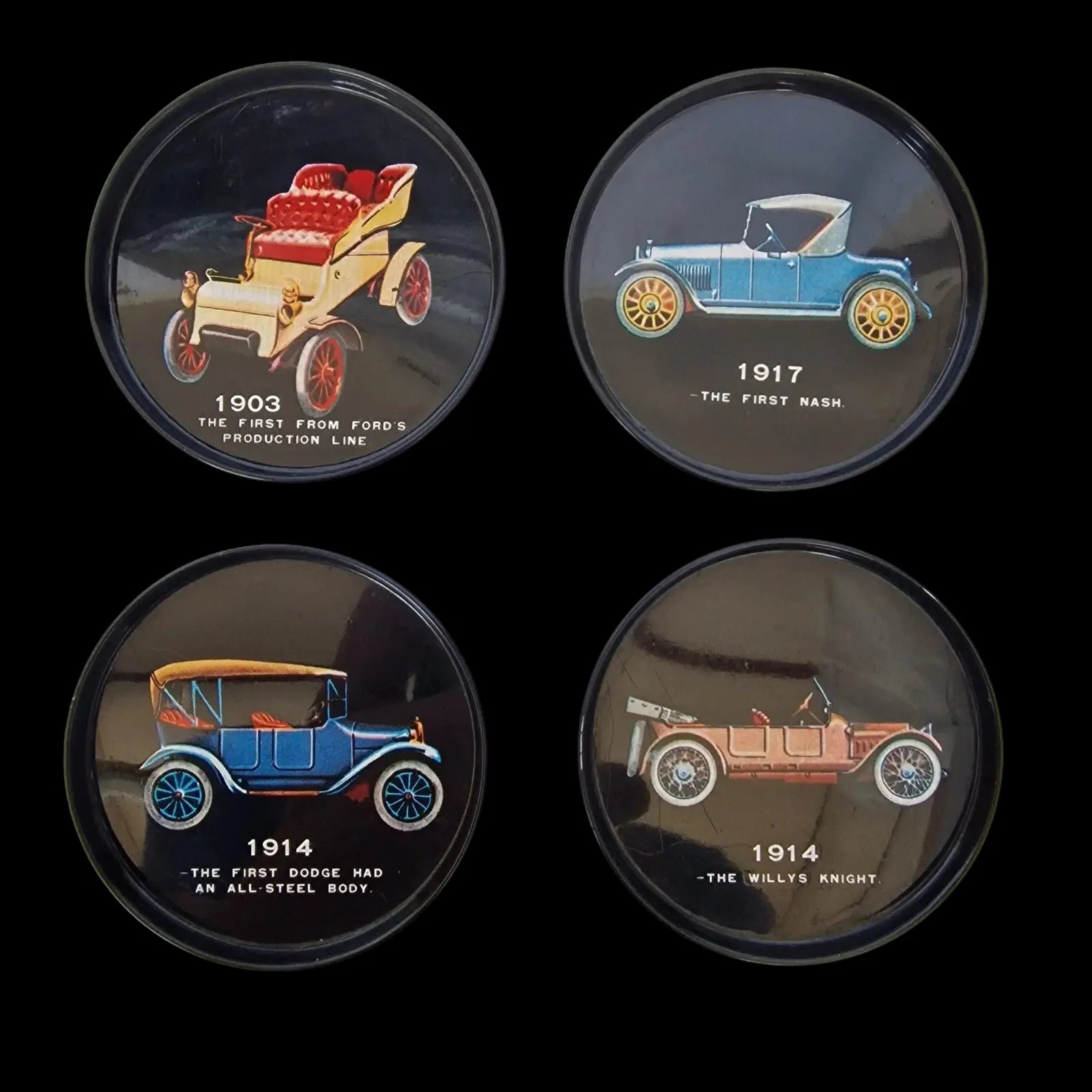 4 x Metal Classic Car Coasters Ford Dodge Nash Willys