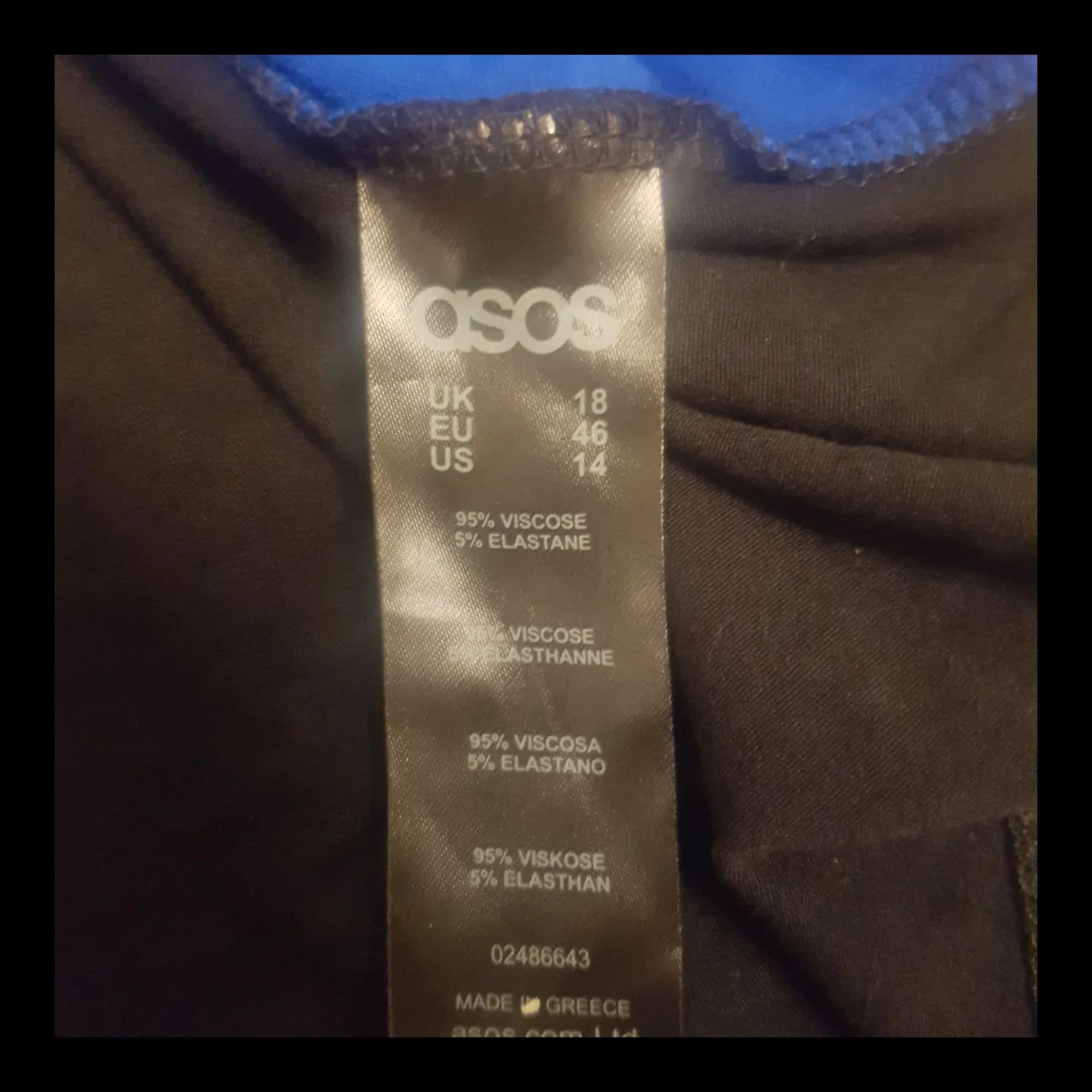 Asos Curve Sleeveless Black Blue White Dress Uk 18