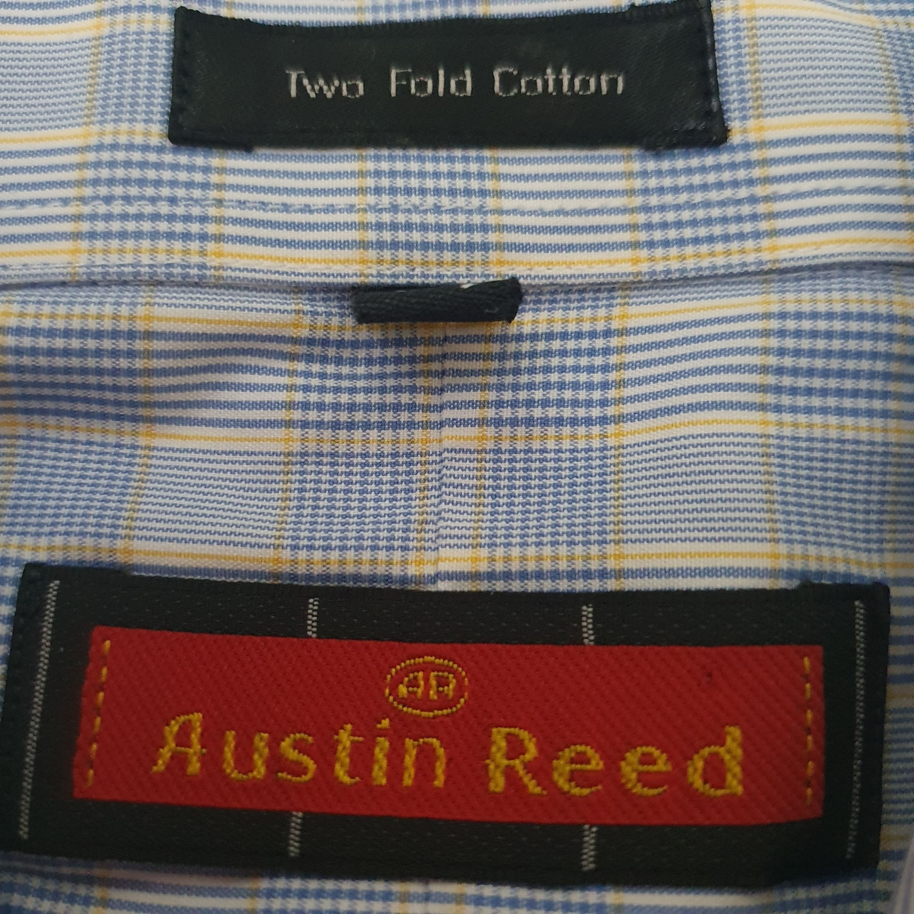 Austin Reed Mens Shirt Blue Check Double Cuff Long Length