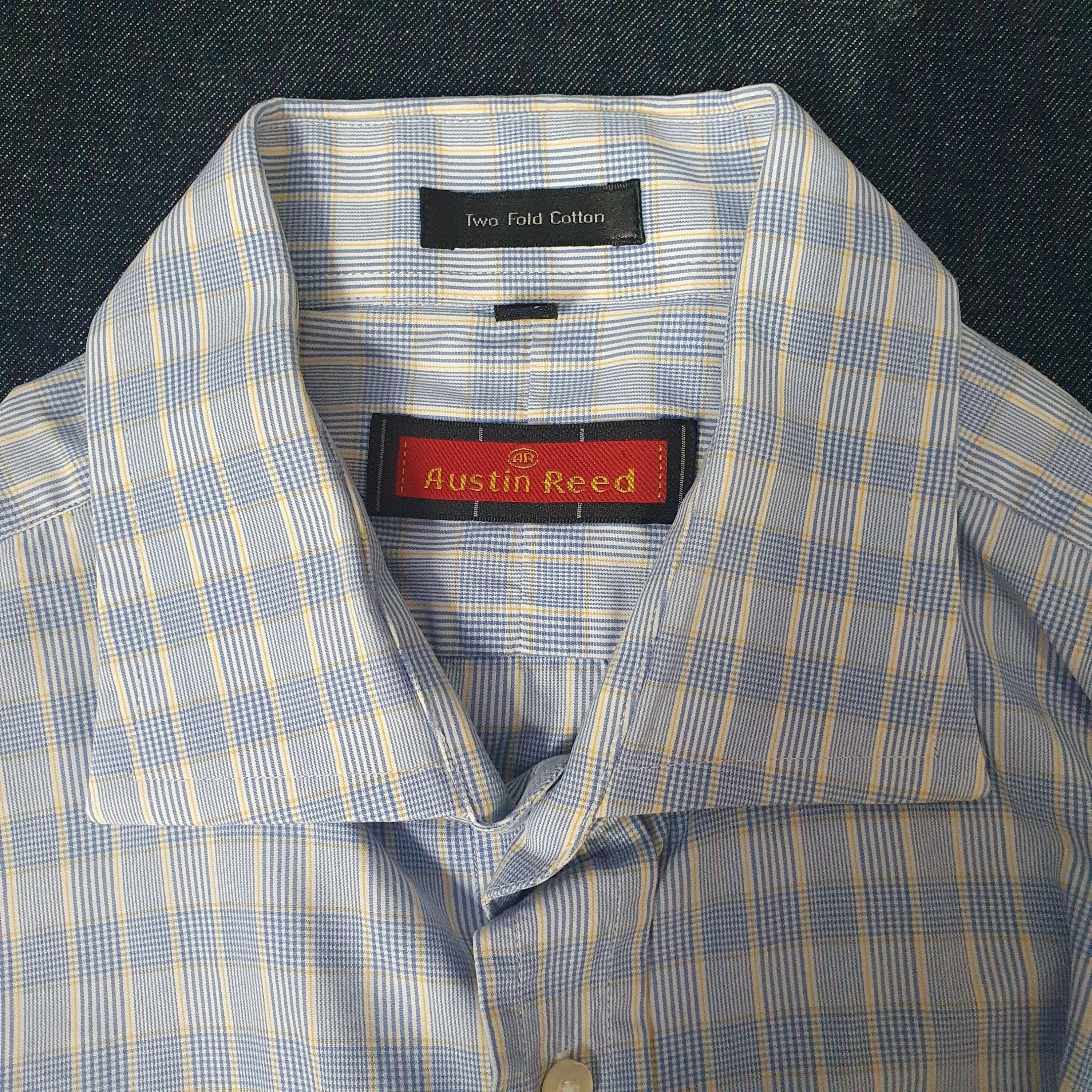 Austin Reed Mens Shirt Blue Check Double Cuff Long Length