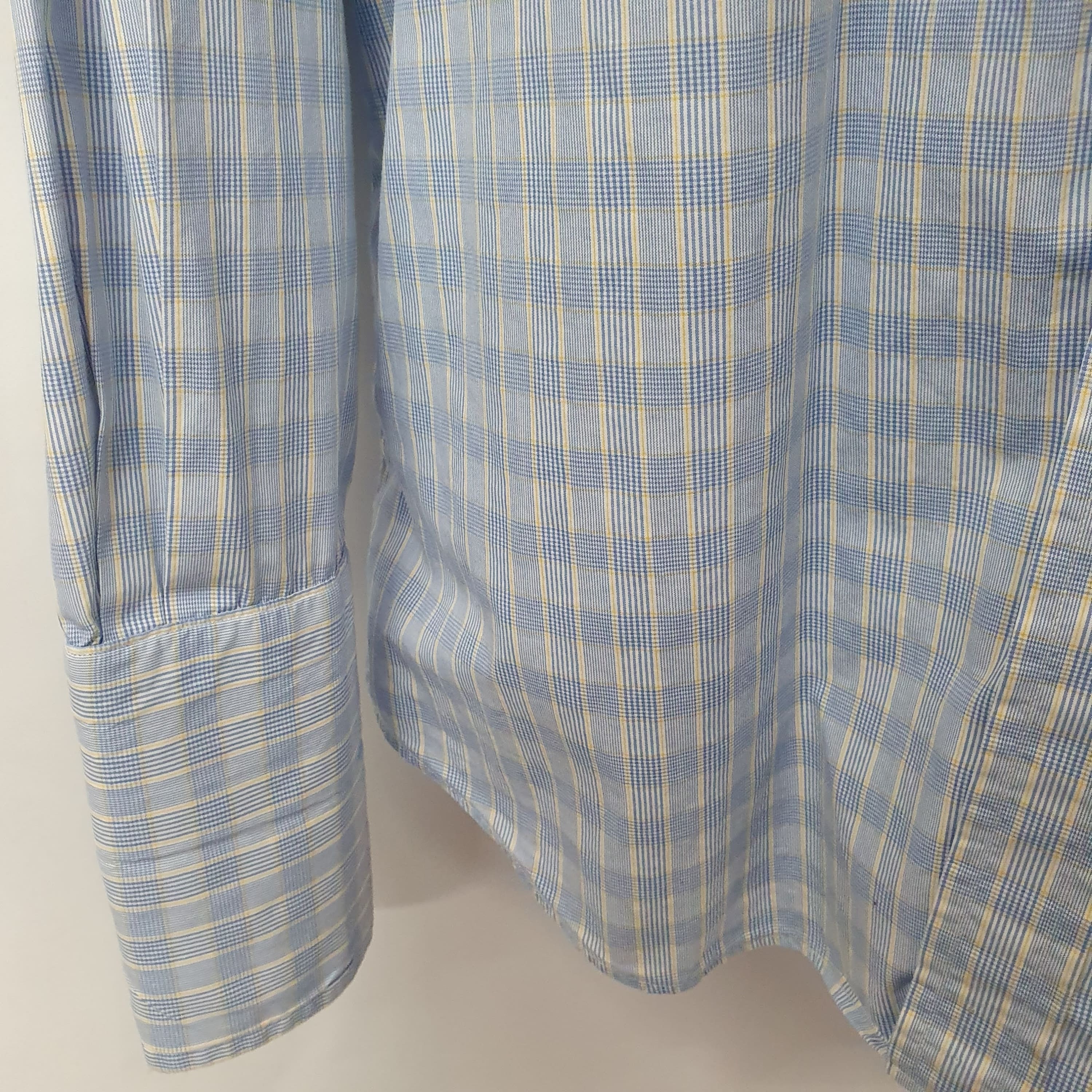 Austin Reed Mens Shirt Blue Check Double Cuff Long Length