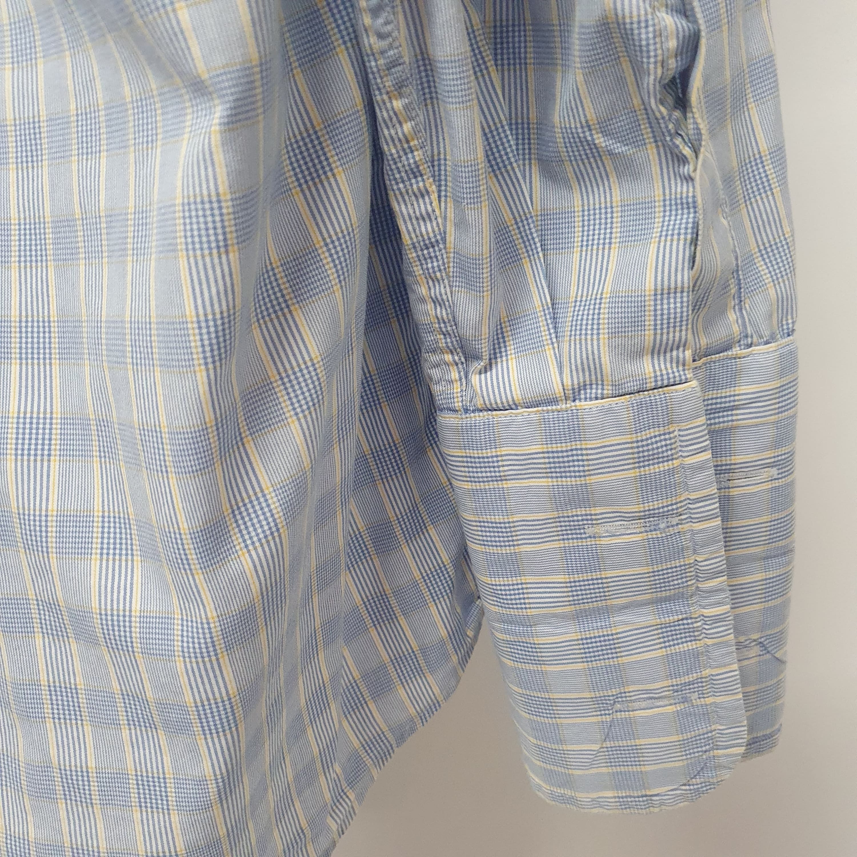 Austin Reed Mens Shirt Blue Check Double Cuff Long Length