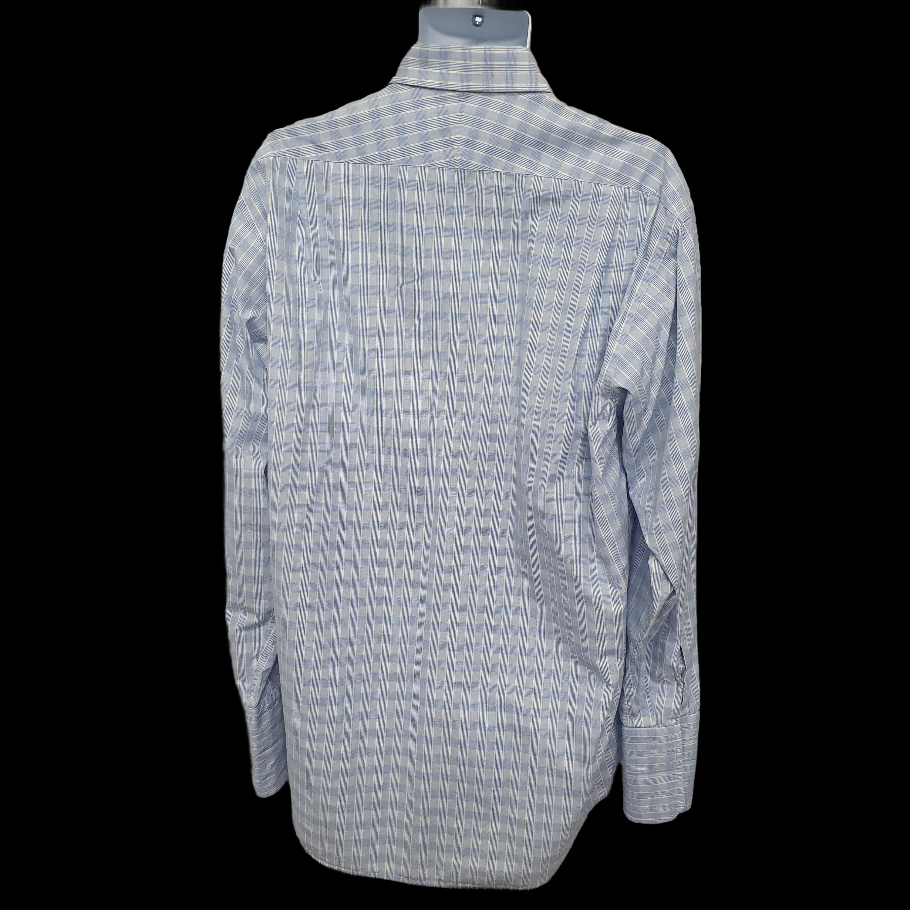 Austin Reed Mens Shirt Blue Check Double Cuff Long Length