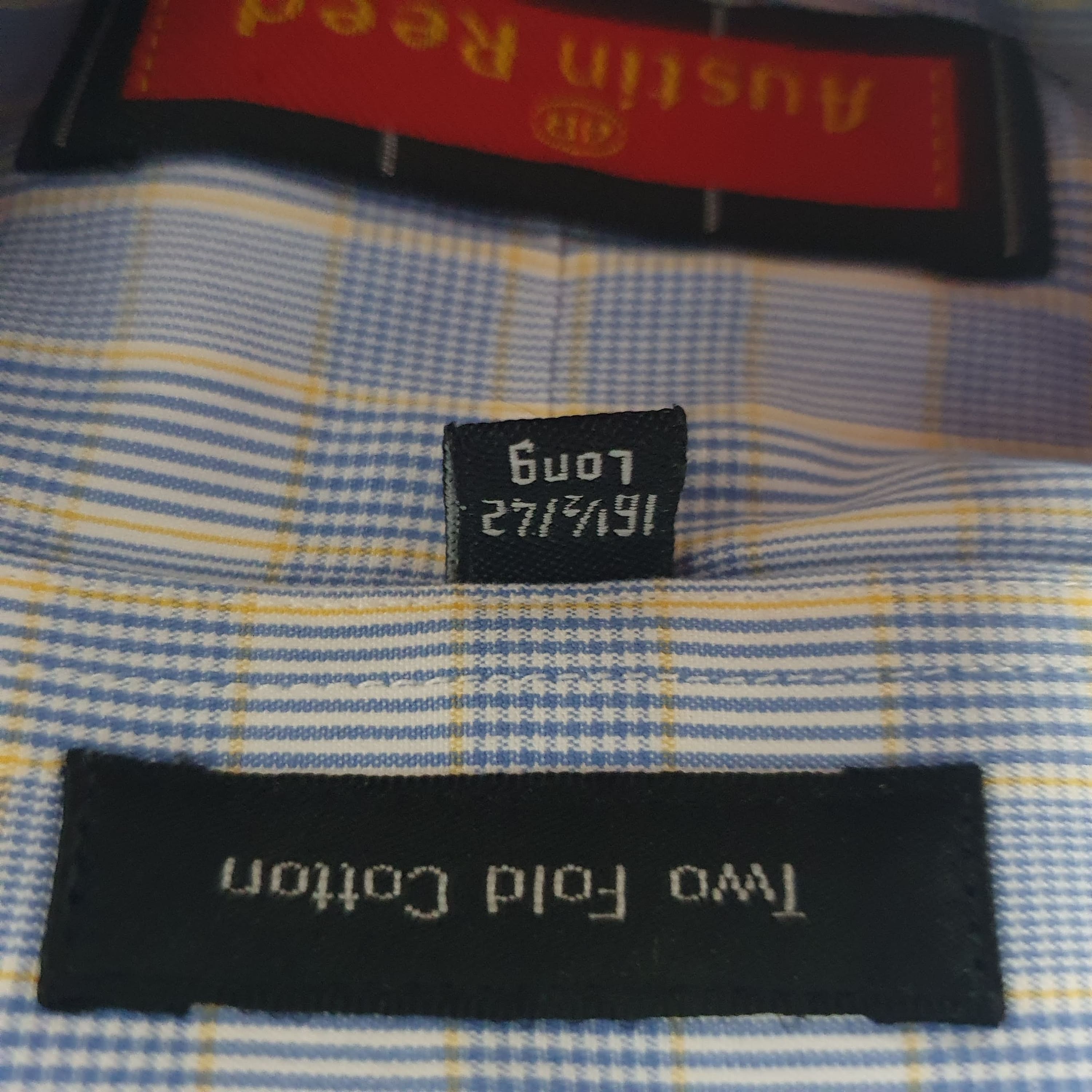 Austin Reed Mens Shirt Blue Check Double Cuff Long Length