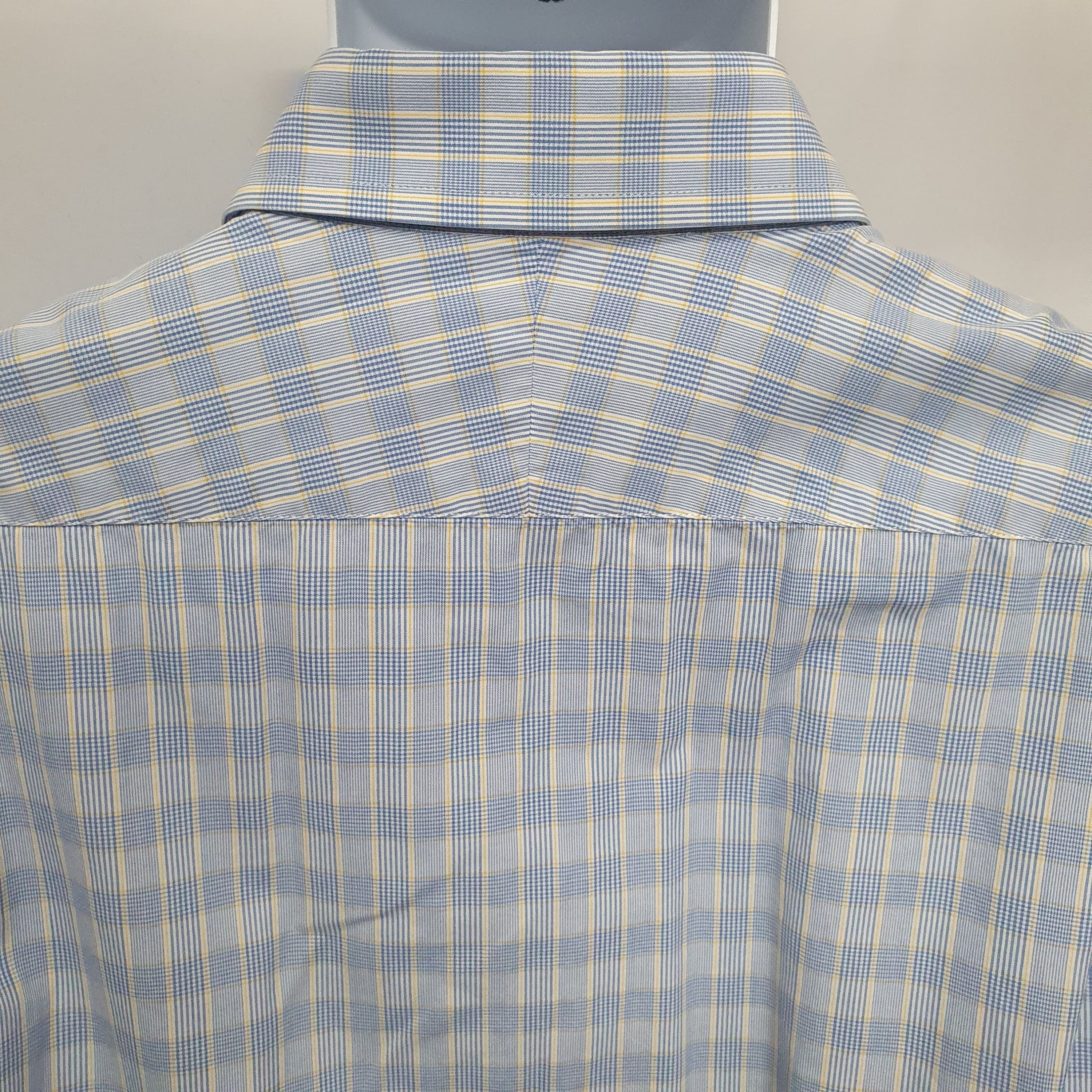 Austin Reed Mens Shirt Blue Check Double Cuff Long Length