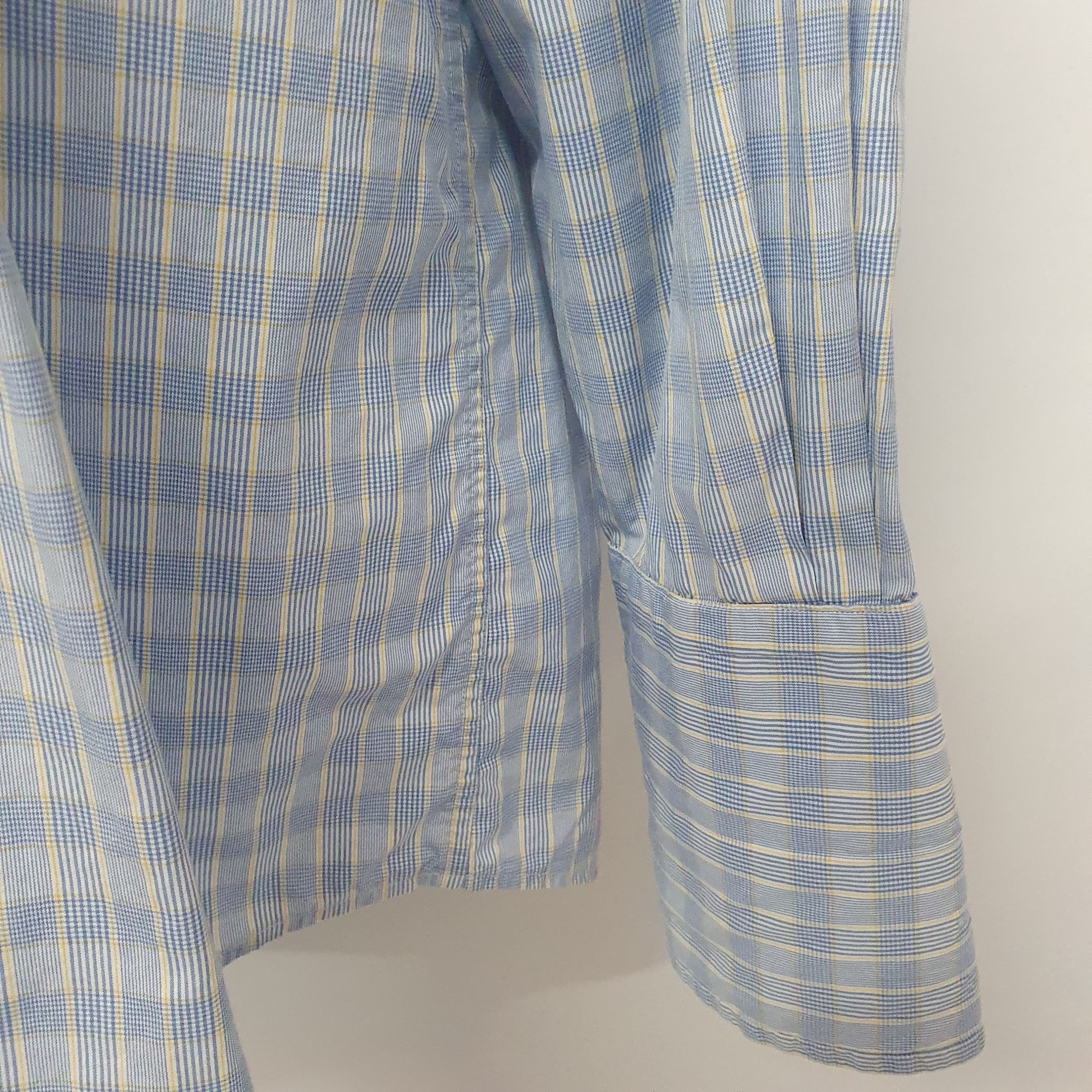 Austin Reed Mens Shirt Blue Check Double Cuff Long Length
