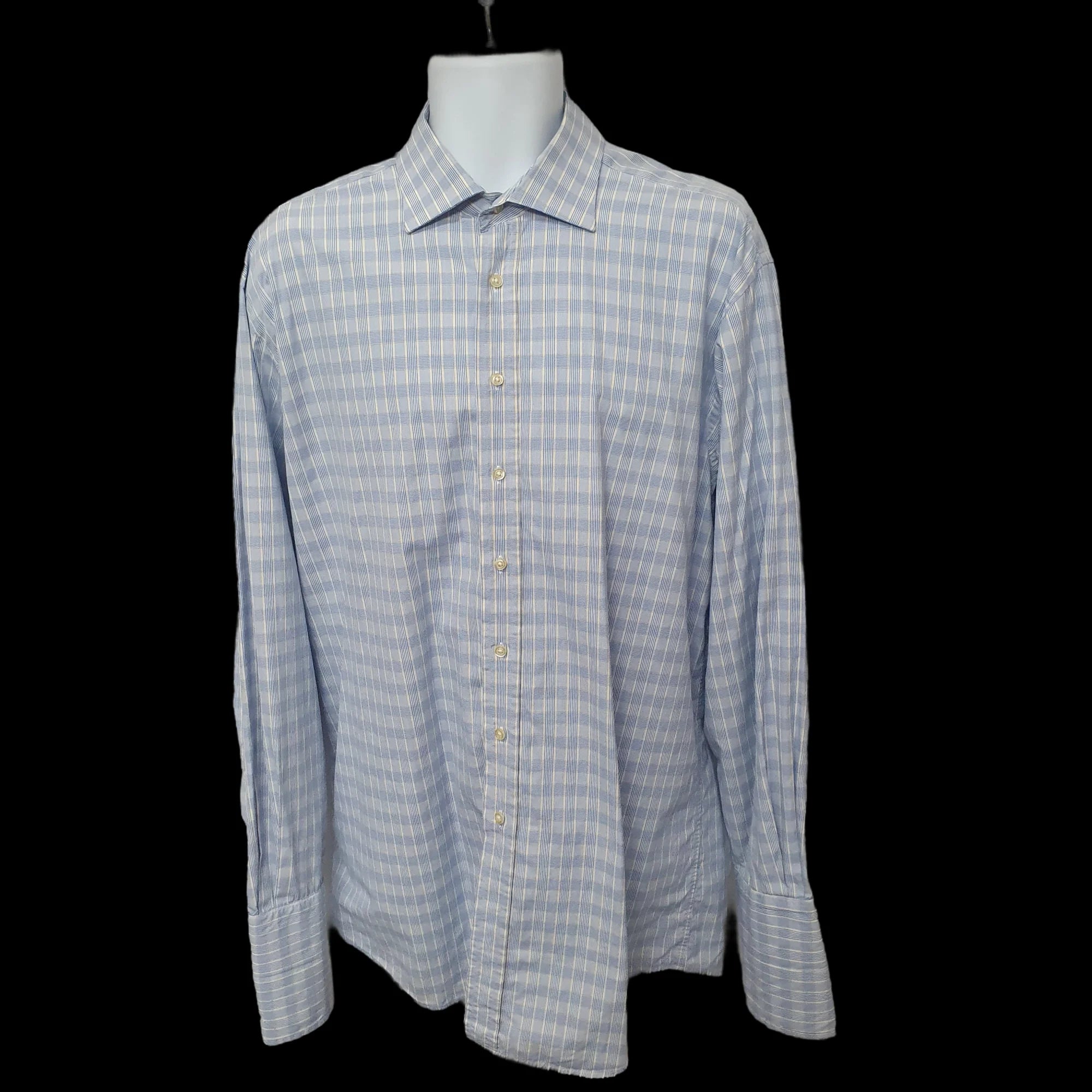 Austin Reed Mens Shirt Blue Check Double Cuff Long Length