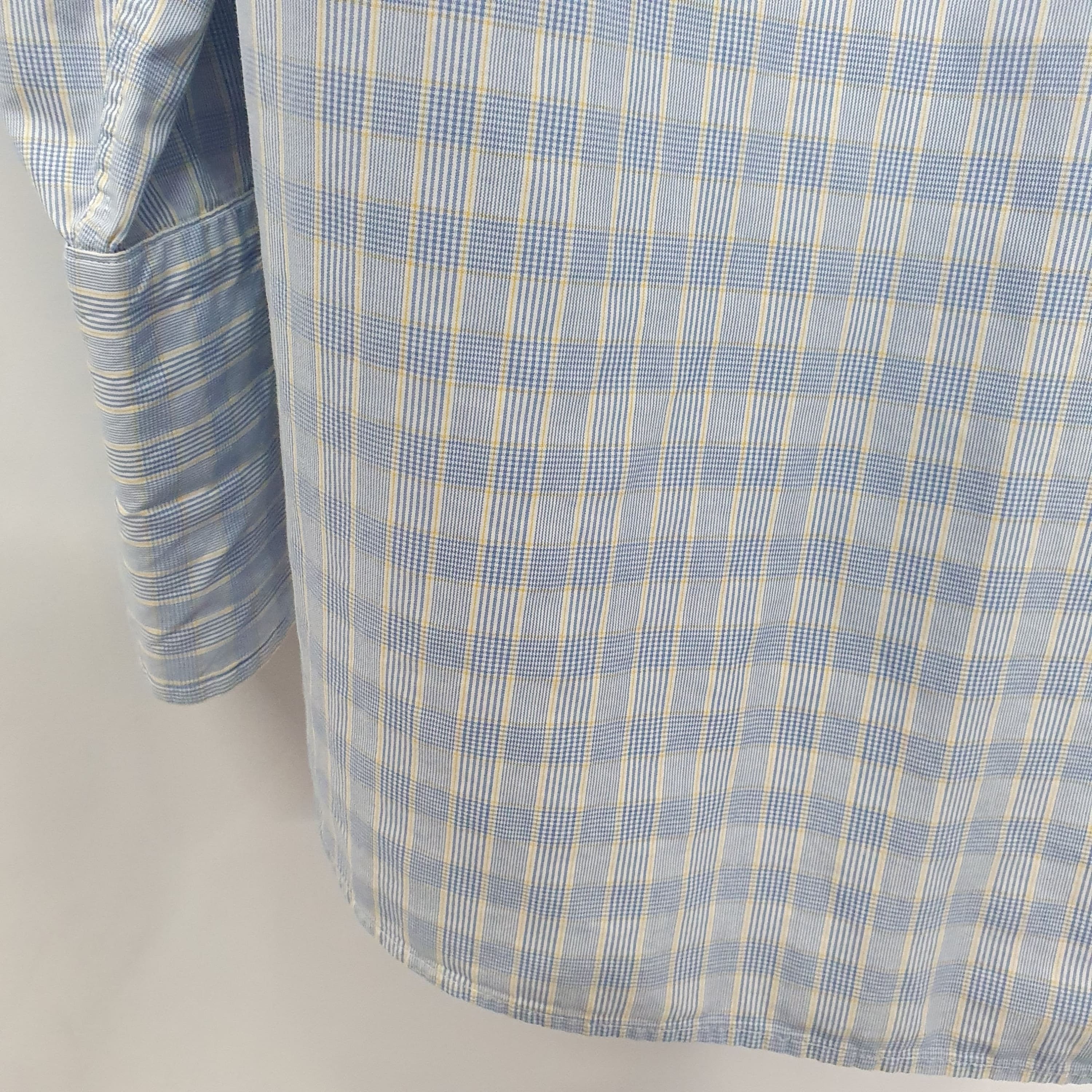 Austin Reed Mens Shirt Blue Check Double Cuff Long Length