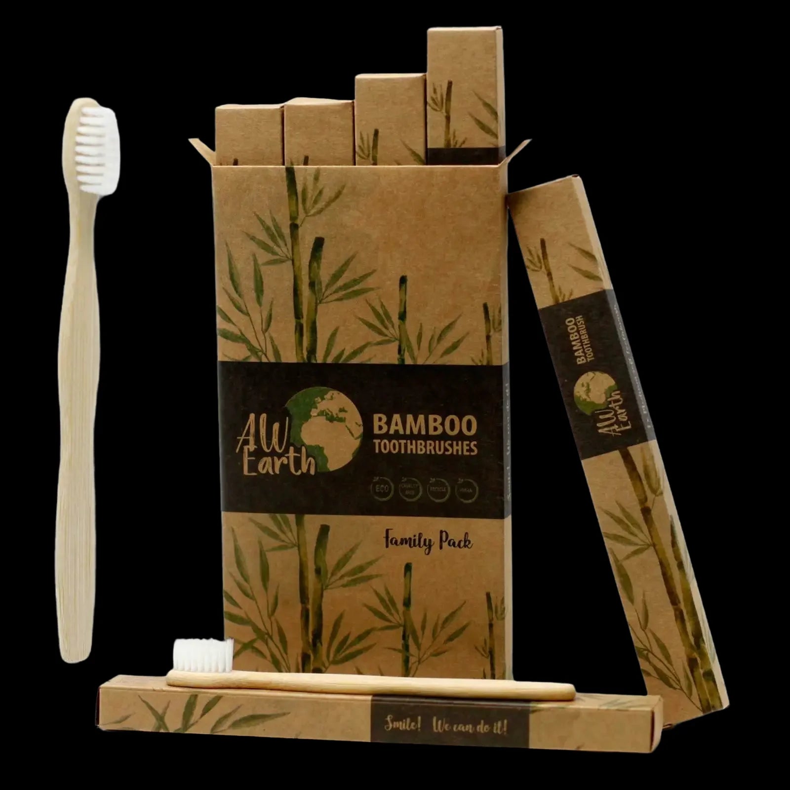 Bamboo Toothbrush - White - Family Pack Of 4 - Med Soft