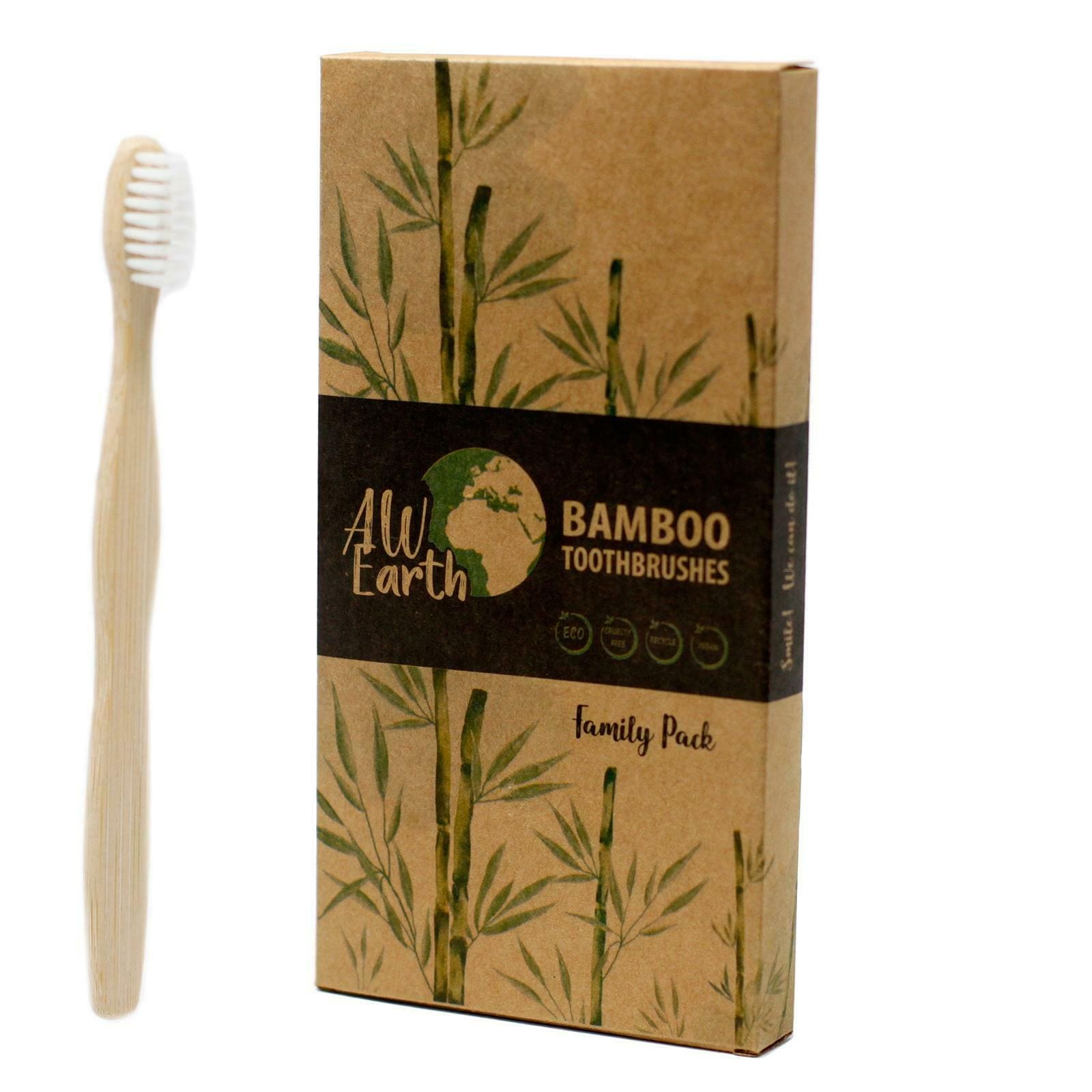 Bamboo Toothbrush - White - Family Pack Of 4 - Med Soft