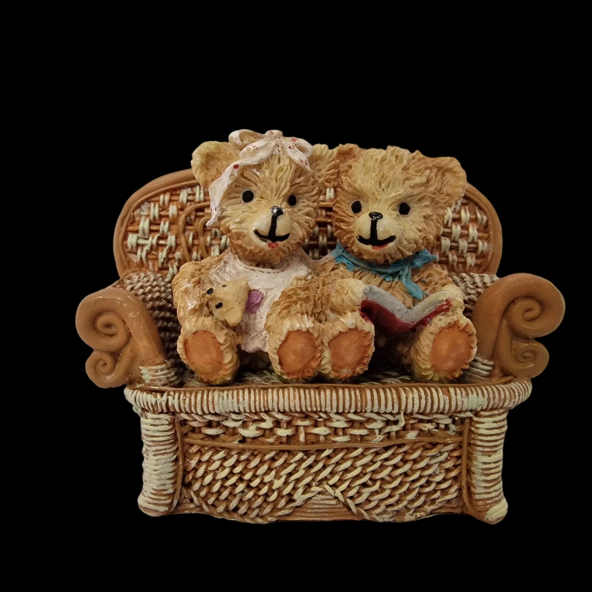 Bears Sat On Sofa Ceramic Collectors Bear Figurine