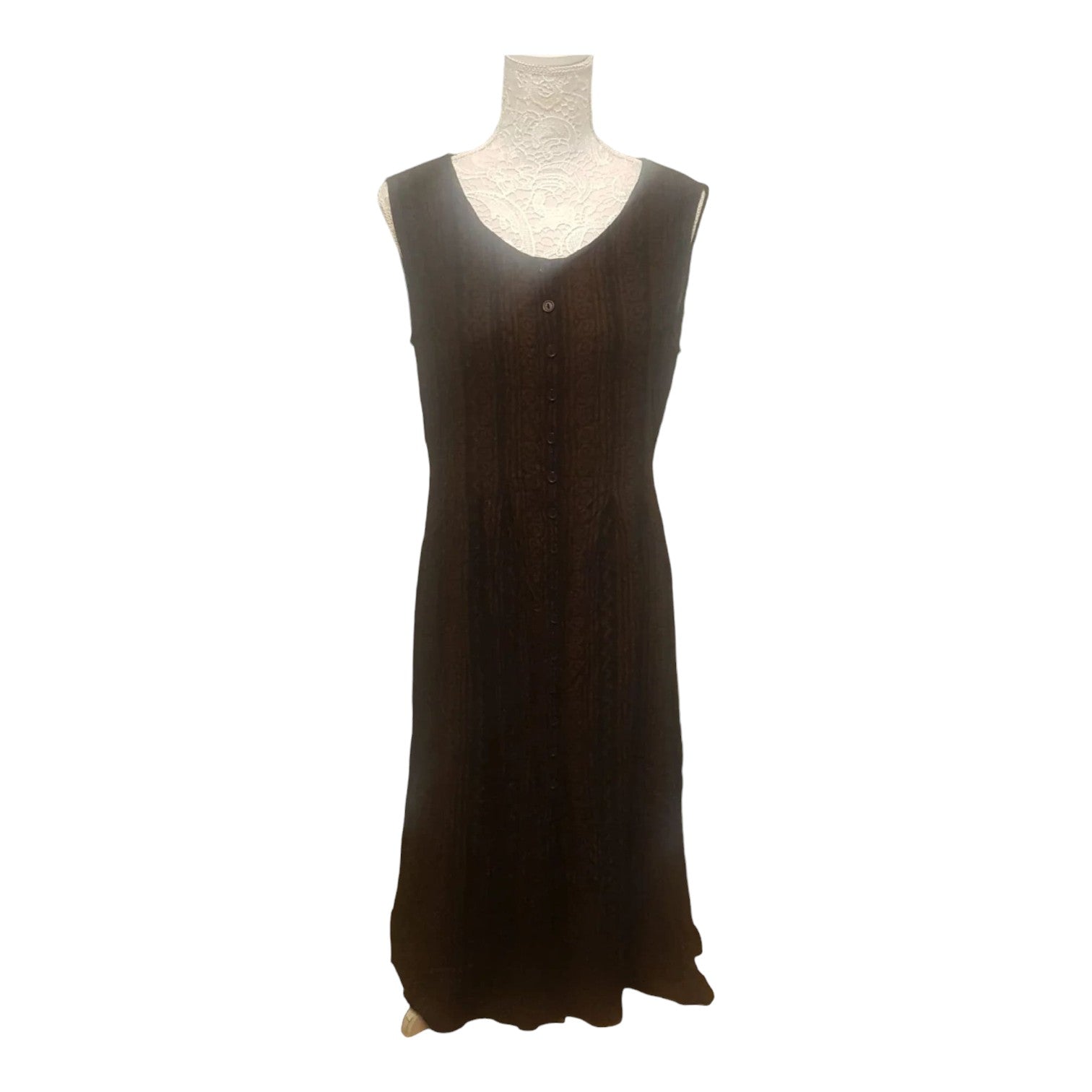 Be Beau Black Brown Scoop Neck Button Down Dress UK 16