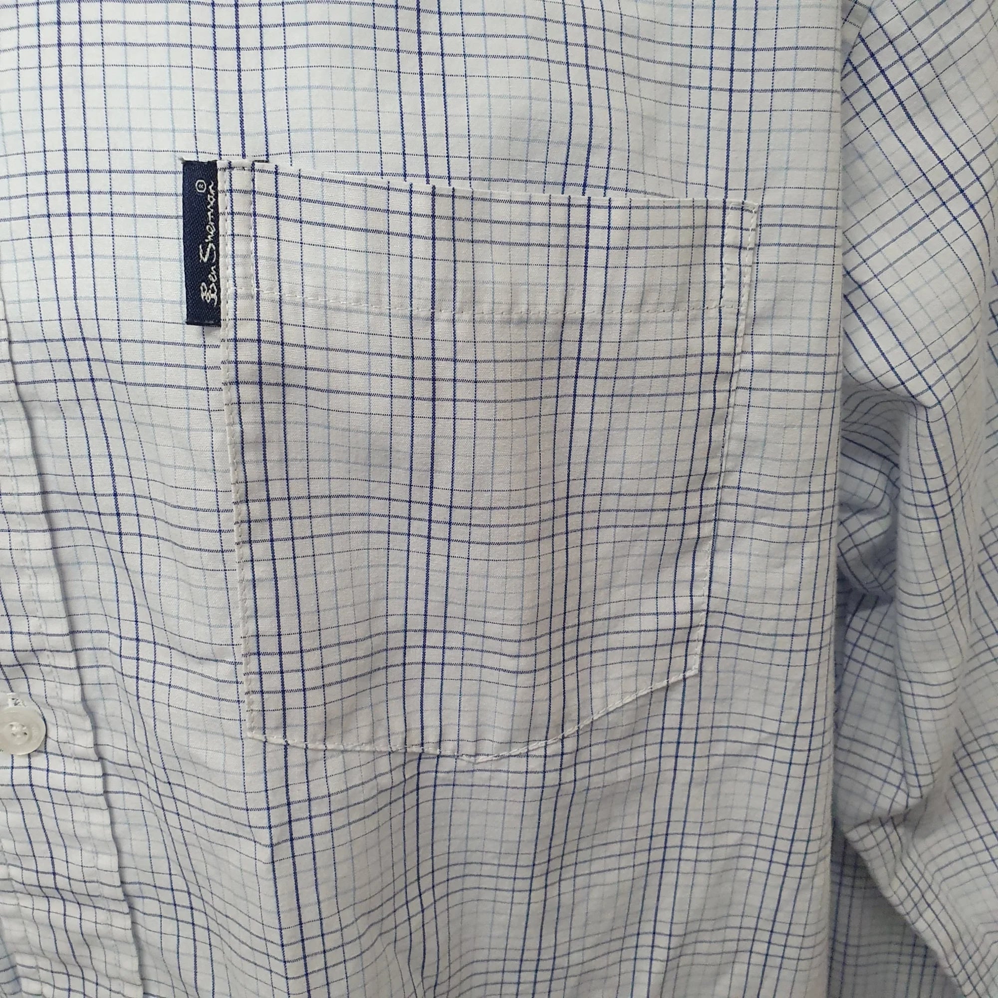 Ben Sherman Blue Check Mens Shirt - Long Sleeve Button Down