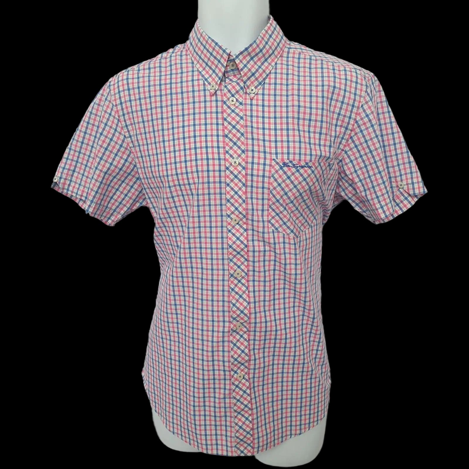 Ben Sherman Heritage Pink Blue White Check Short Sleeve