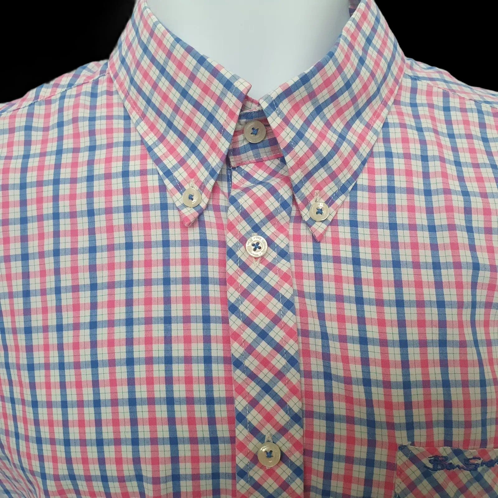 Ben Sherman Heritage Pink Blue White Check Short Sleeve