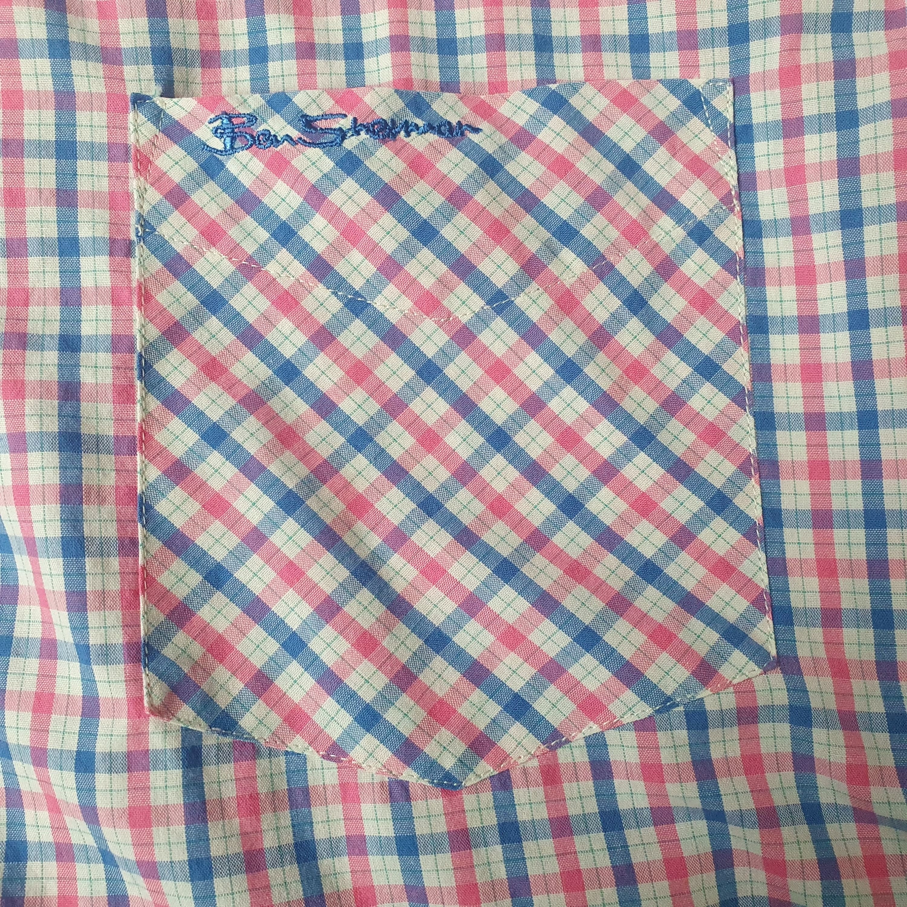 Ben Sherman Heritage Pink Blue White Check Short Sleeve