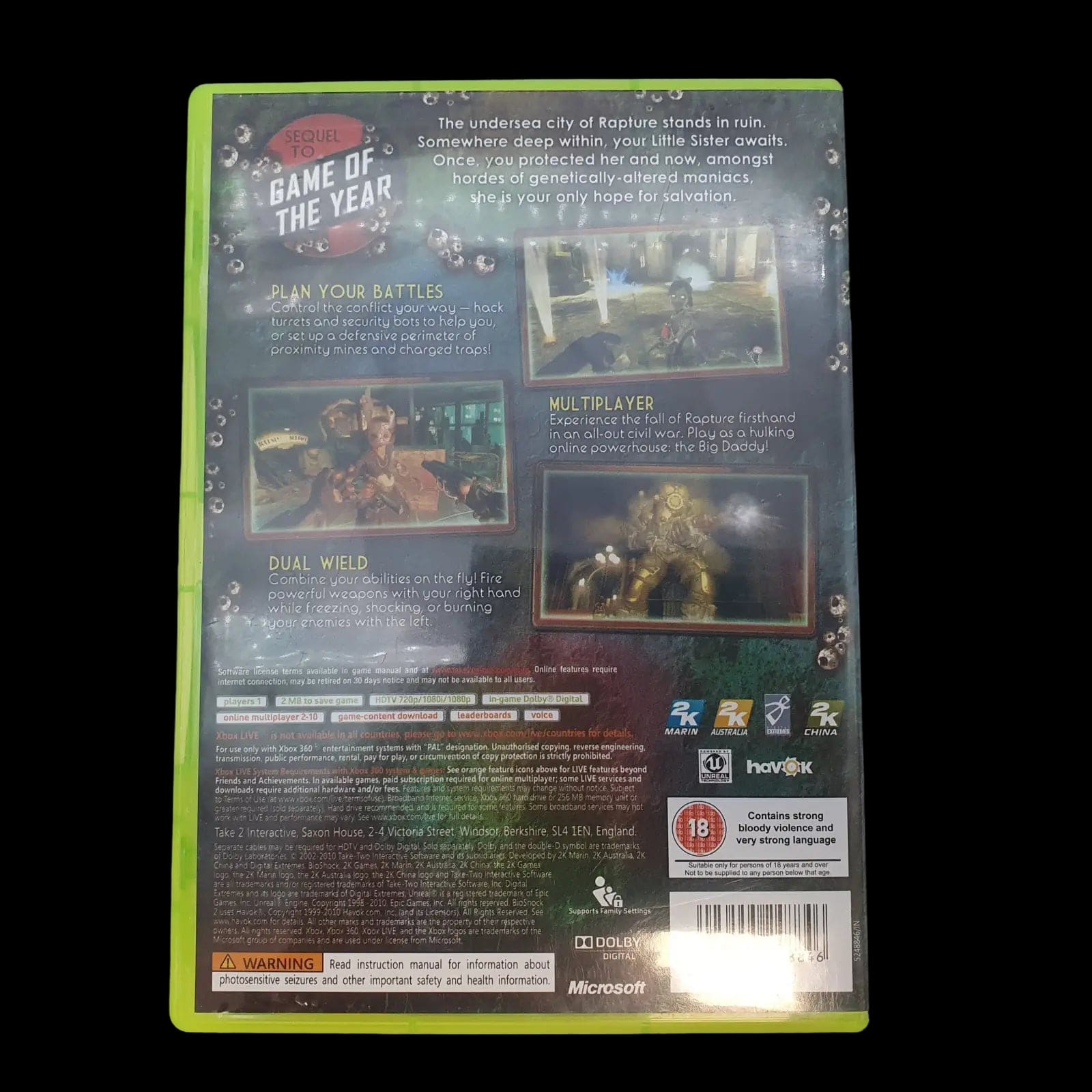 Bioshock 2 Microsoft Xbox 360 2k Games 2010 Video Game Cib