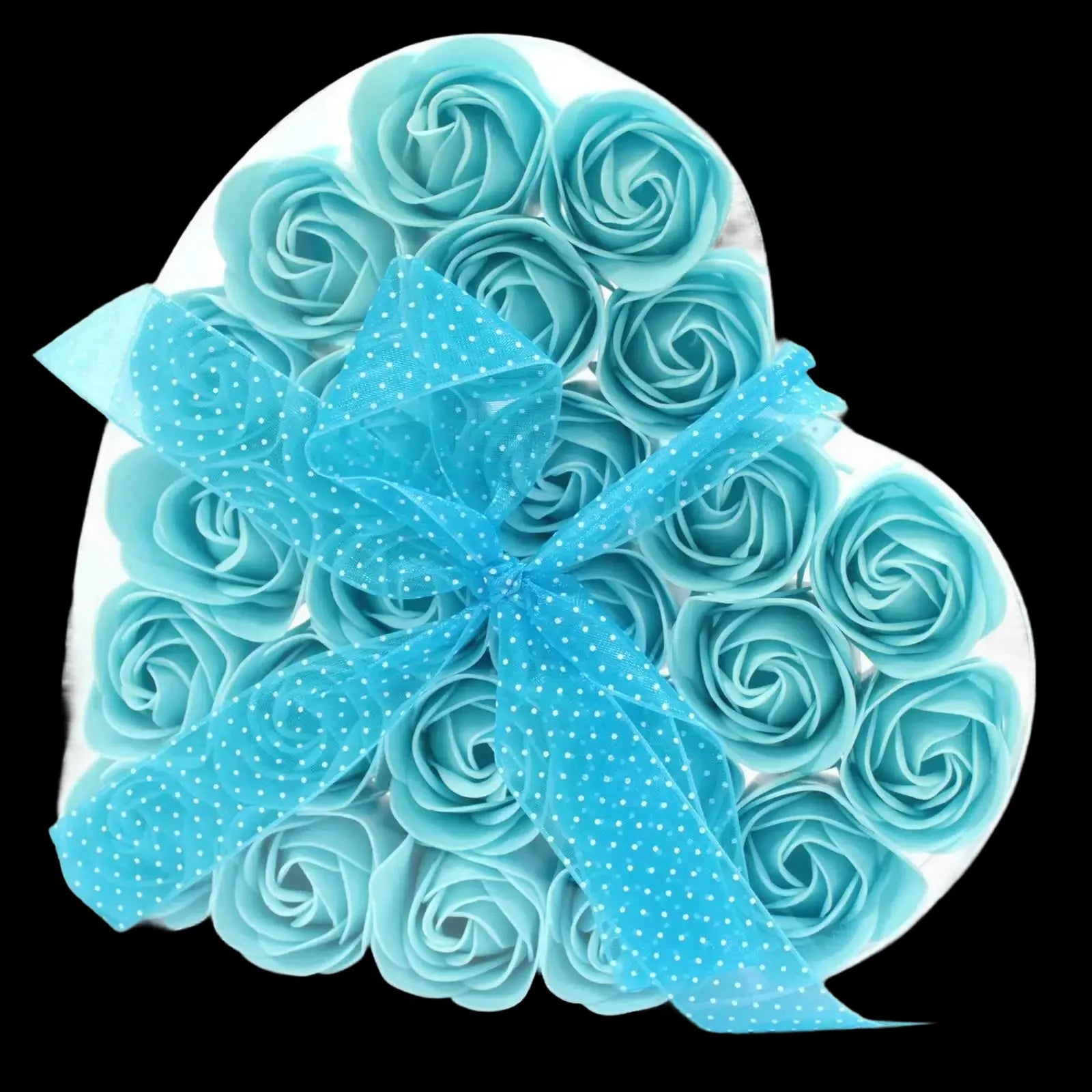 Blue Soap Rose Flowers Heart Shaped Box Ribbon Gift - Bath