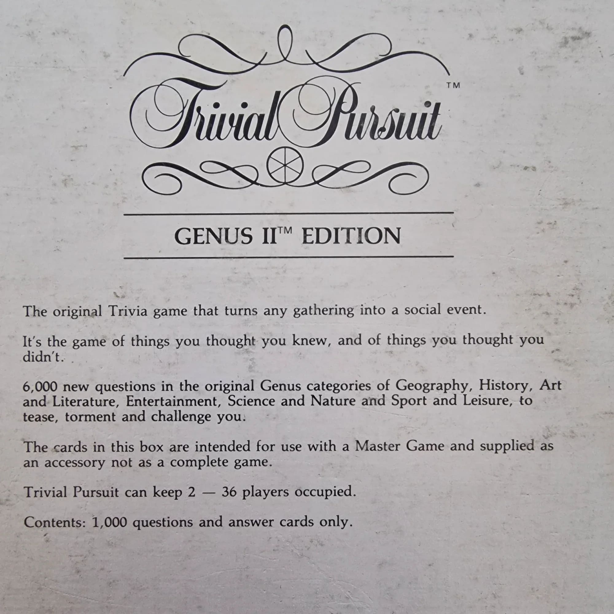 Boxed Trivial Pursuit Genus Ii Edition Subsidiary Card Set