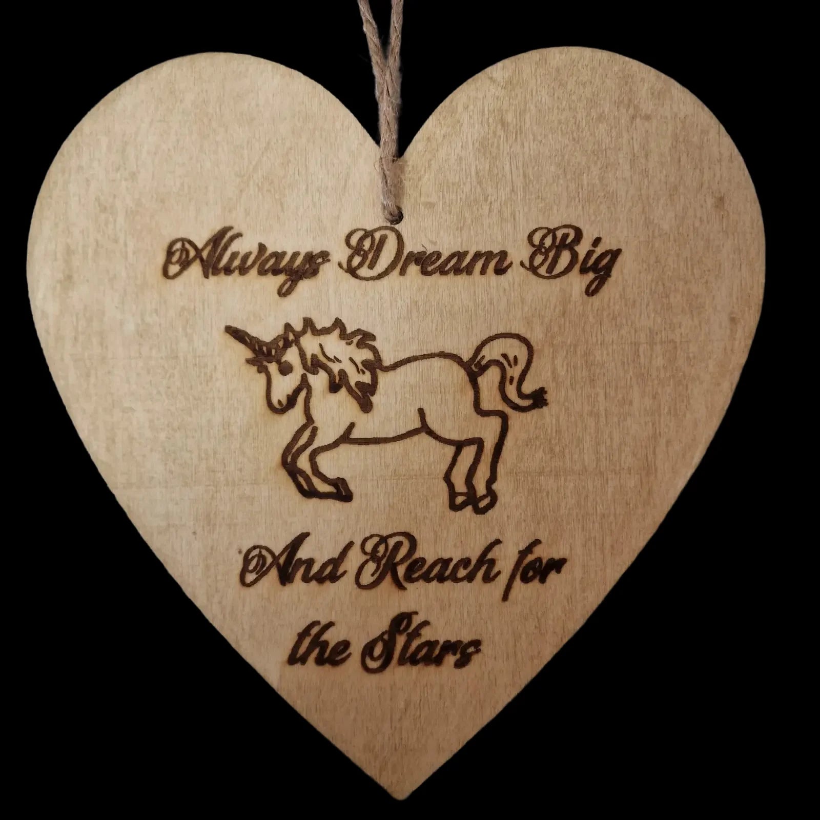 Brown Wooden Unicorn Heart Sign Wall Art - Unbranded - 2