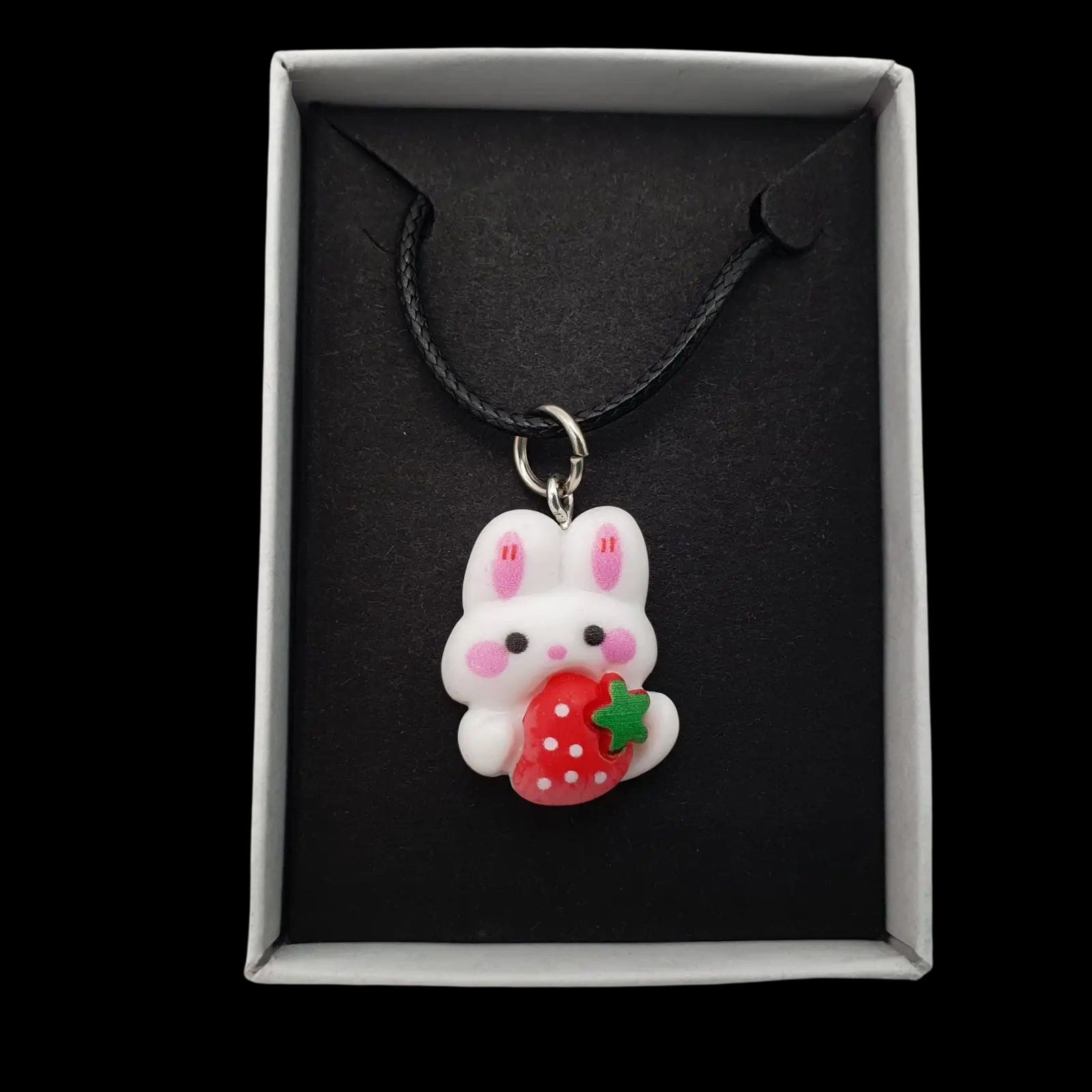 Bunny Rabbit Strawberry Necklace Cute Kids Pendant Charm