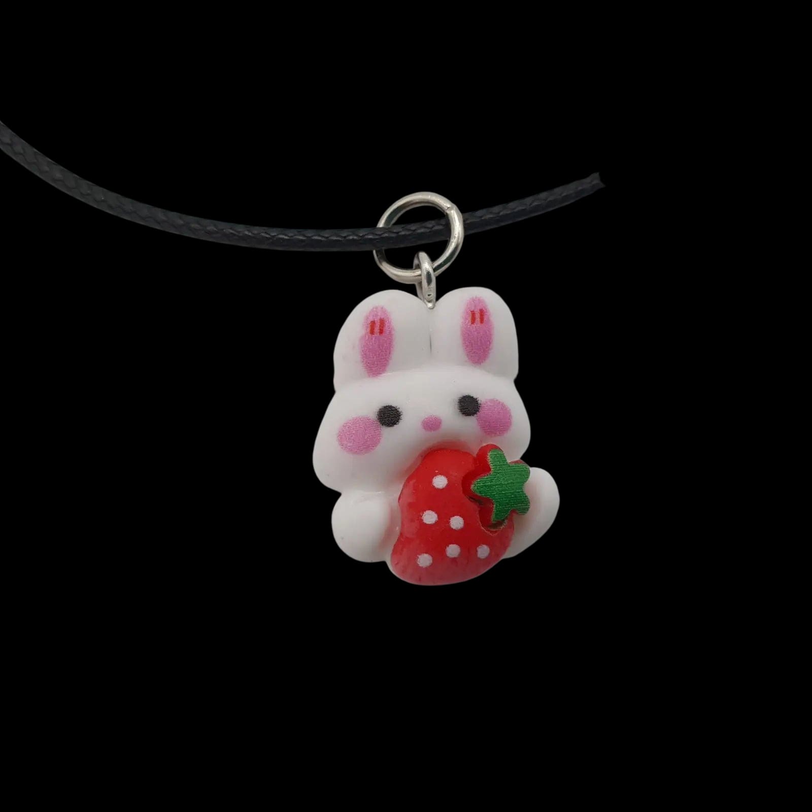 Bunny Rabbit Strawberry Necklace Cute Kids Pendant Charm