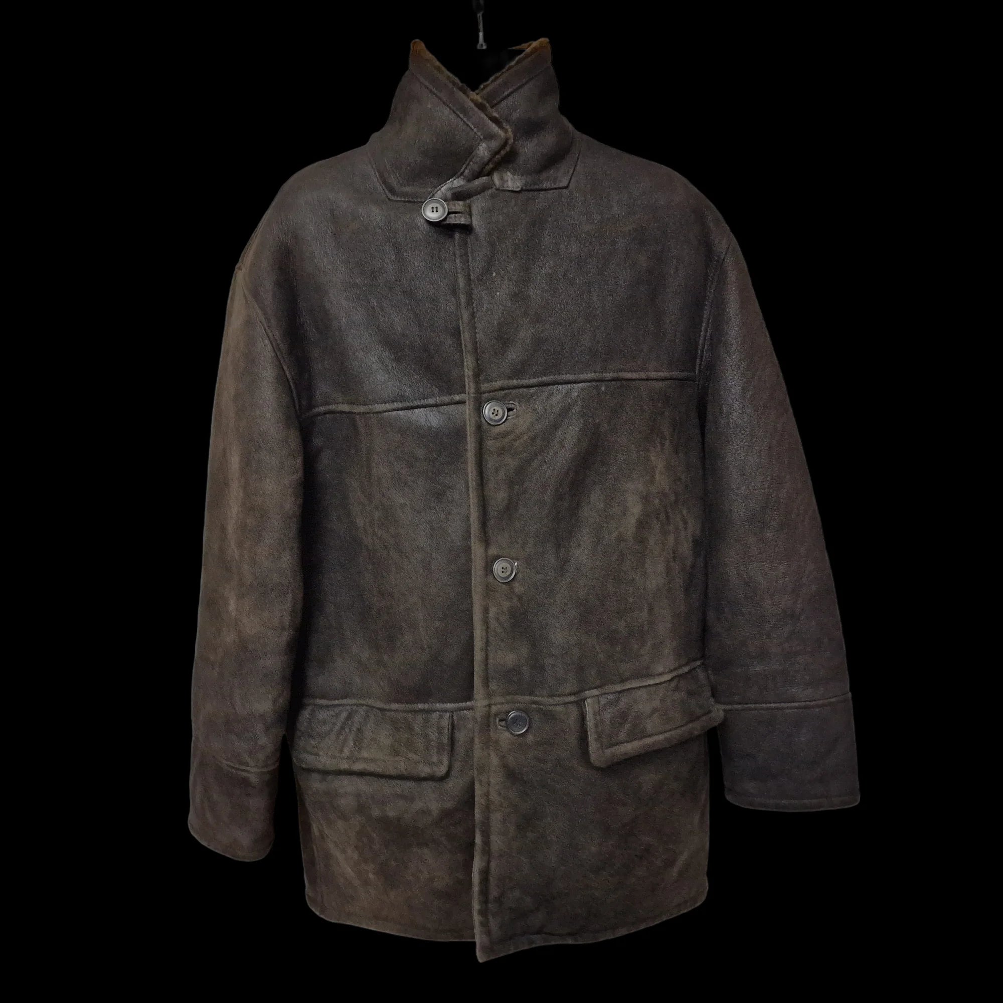 C&A Vintage Dark Brown Leather Sheepskin Shearling Coat
