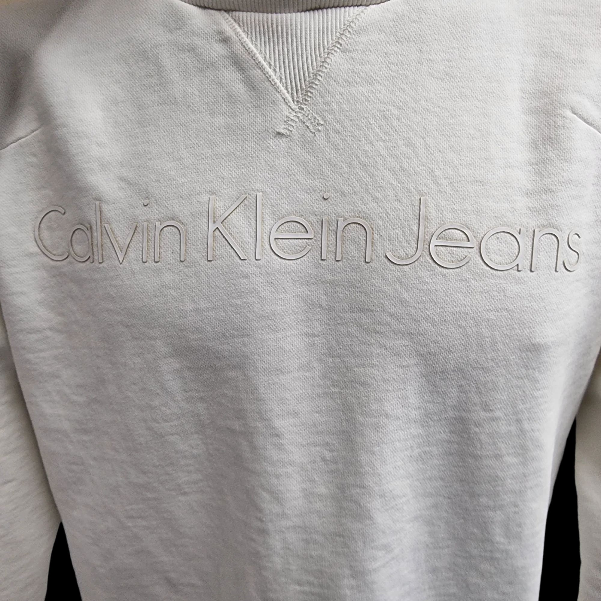 Calvin Klein Unisex White Crew Neck Jumper UK Small