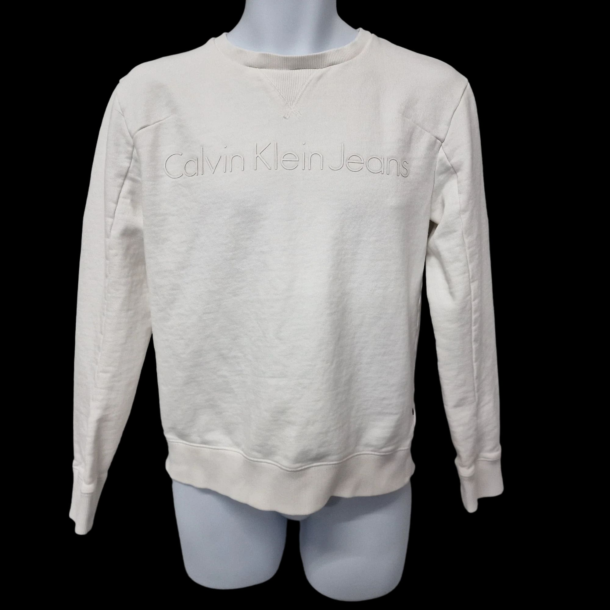 Calvin Klein Unisex White Crew Neck Jumper UK Small
