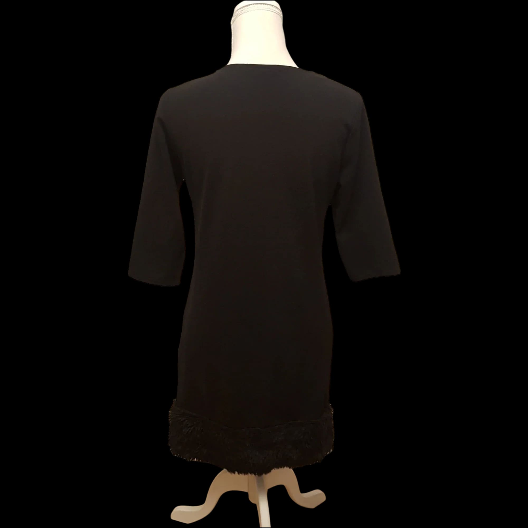 Cameo Rose Black Skater Dress Faux Fur Trim Uk 10 - Dresses