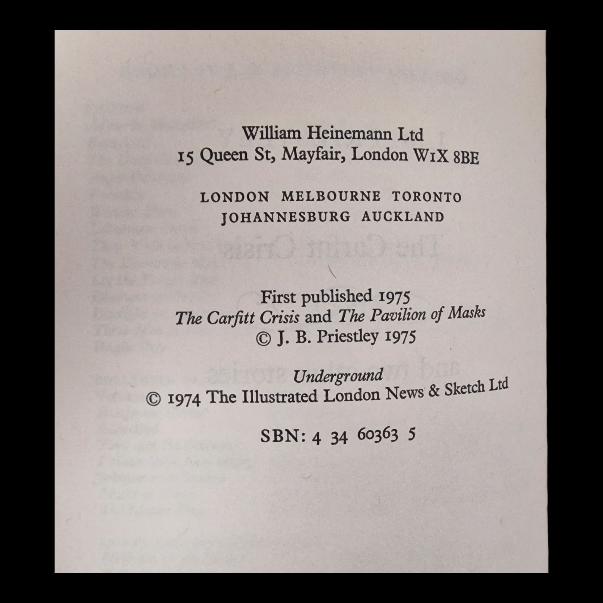 The Carfitt Crisis And Two Other Stories j b Priestley 1975