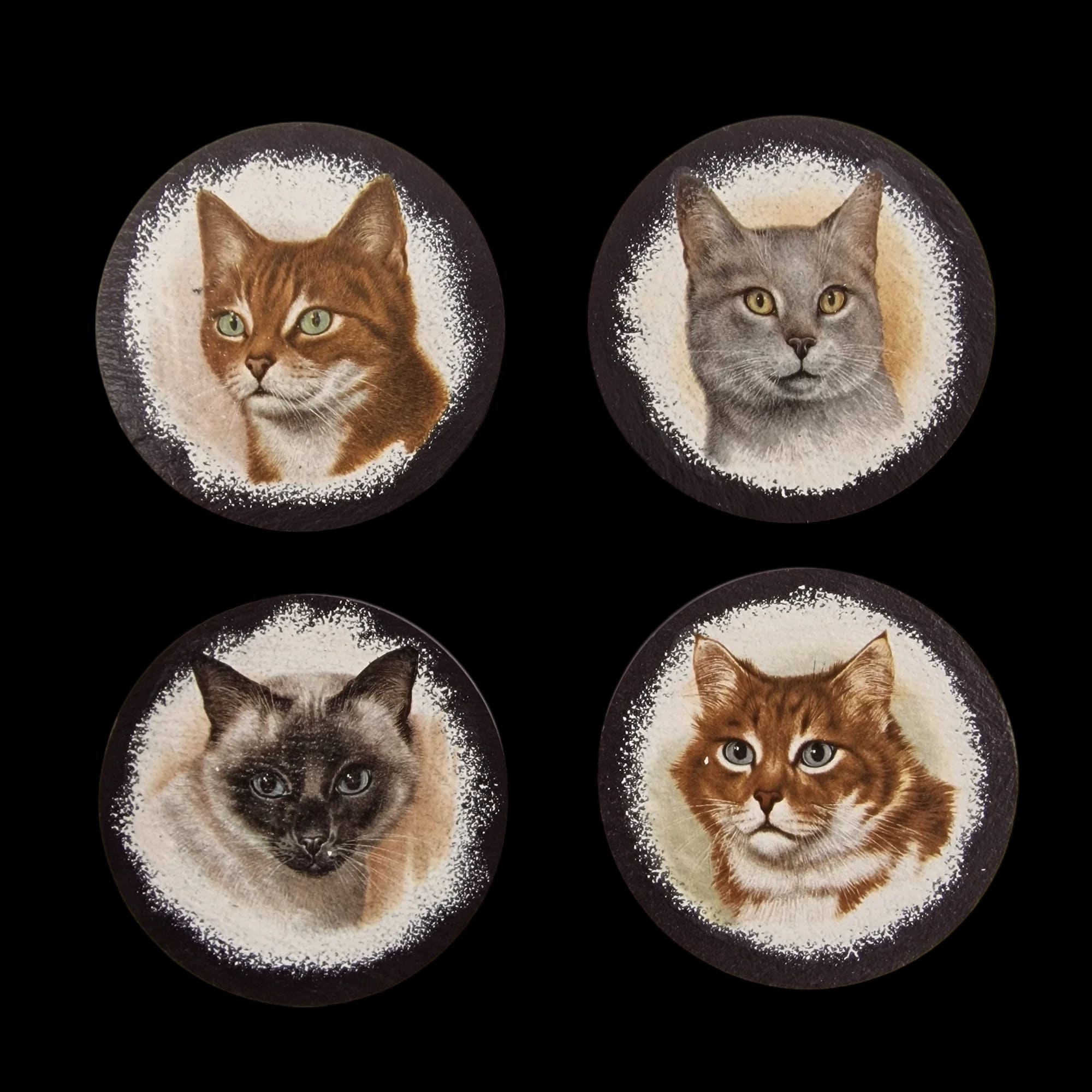 Cat Slate Mug Cup Coasters Set Of 4 Round Felt Nonslip