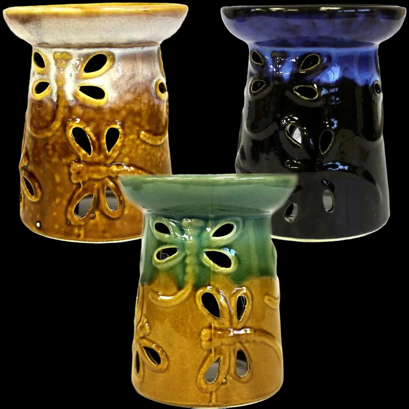 Classic Dragonfly Ceramic Oil Burners In a Rustic