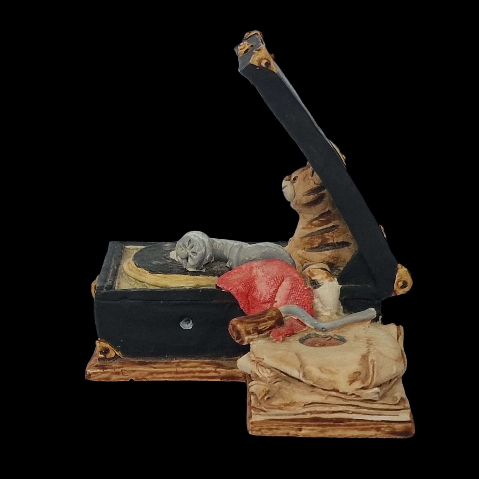 Colour Box Gramophone Ceramic Cat Collectable - Ornament