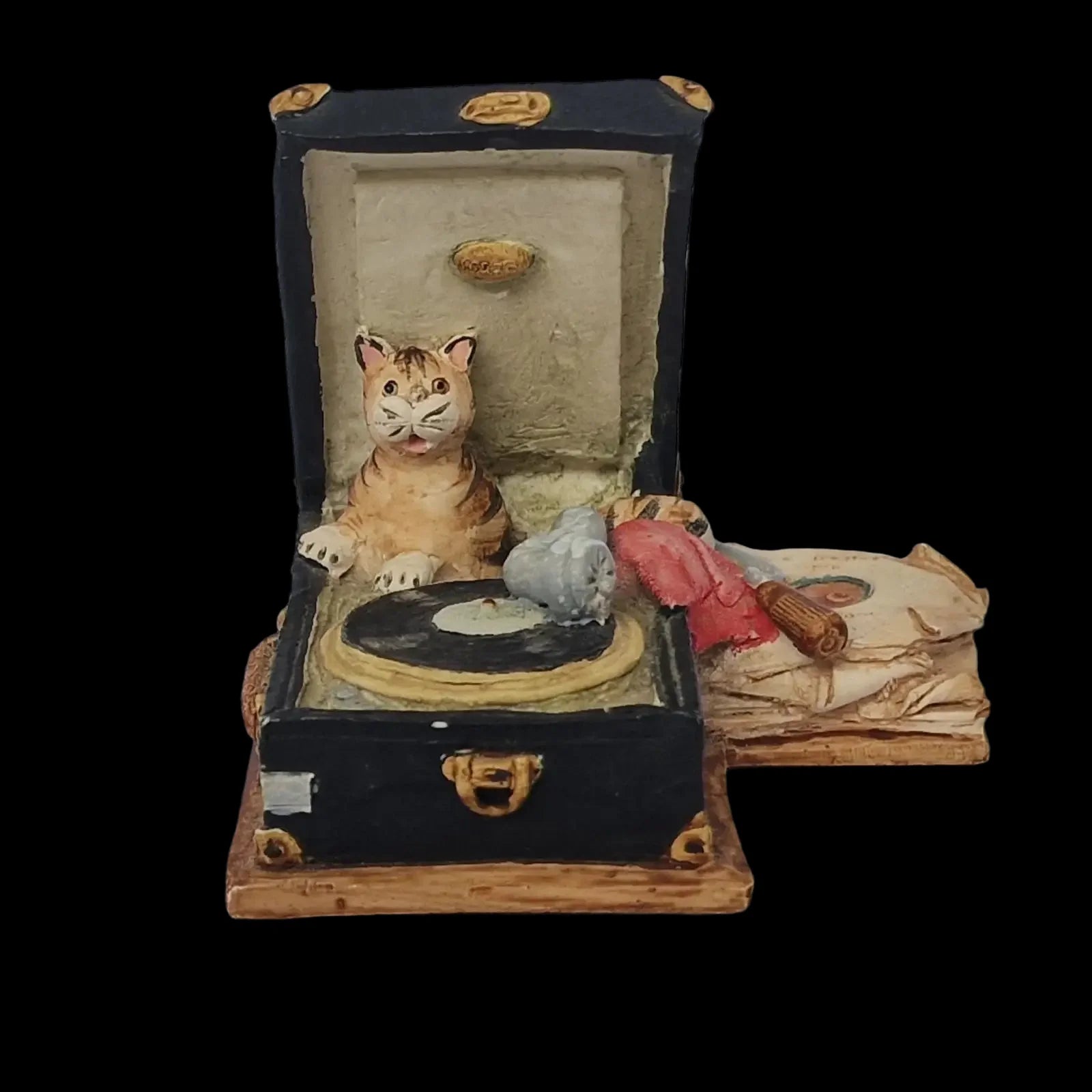 Colour Box Gramophone Ceramic Cat Collectable - Ornament