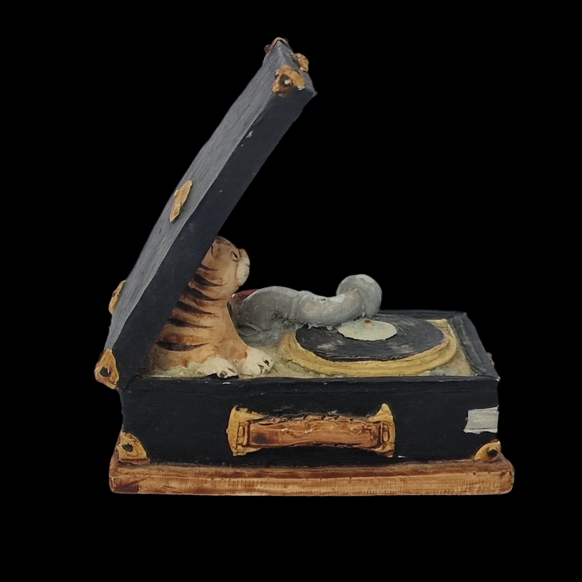 Colour Box Gramophone Ceramic Cat Collectable - Ornament