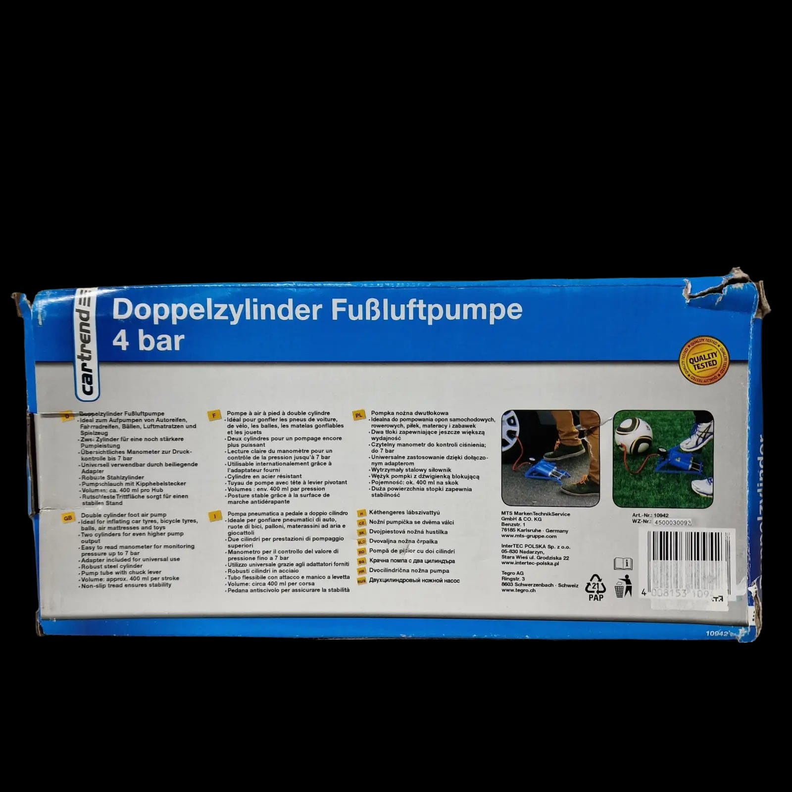 Double Cylinder Foot Pump - Tyre Inflators - Cartrend - 7