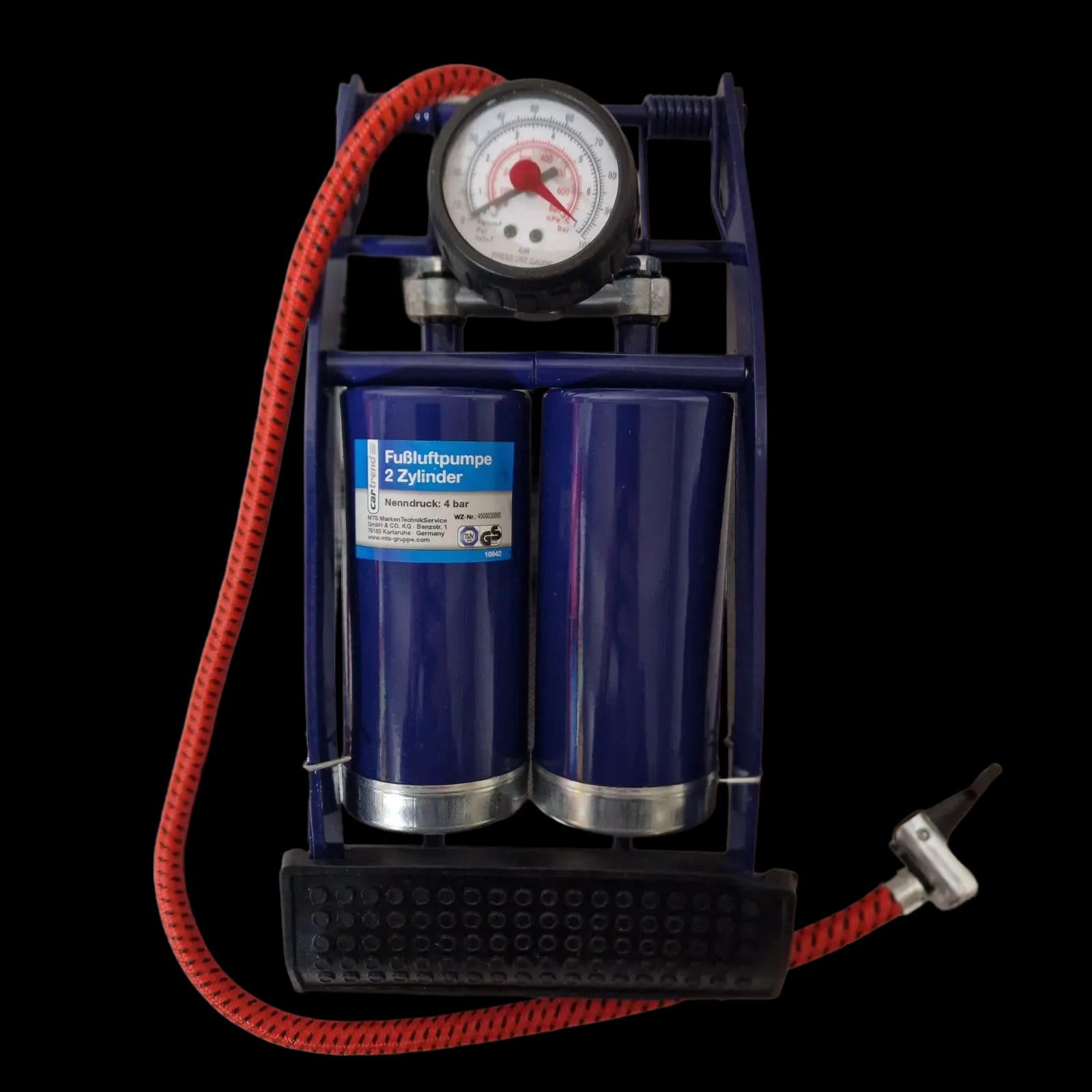 Double Cylinder Foot Pump - Tyre Inflators - Cartrend - 1