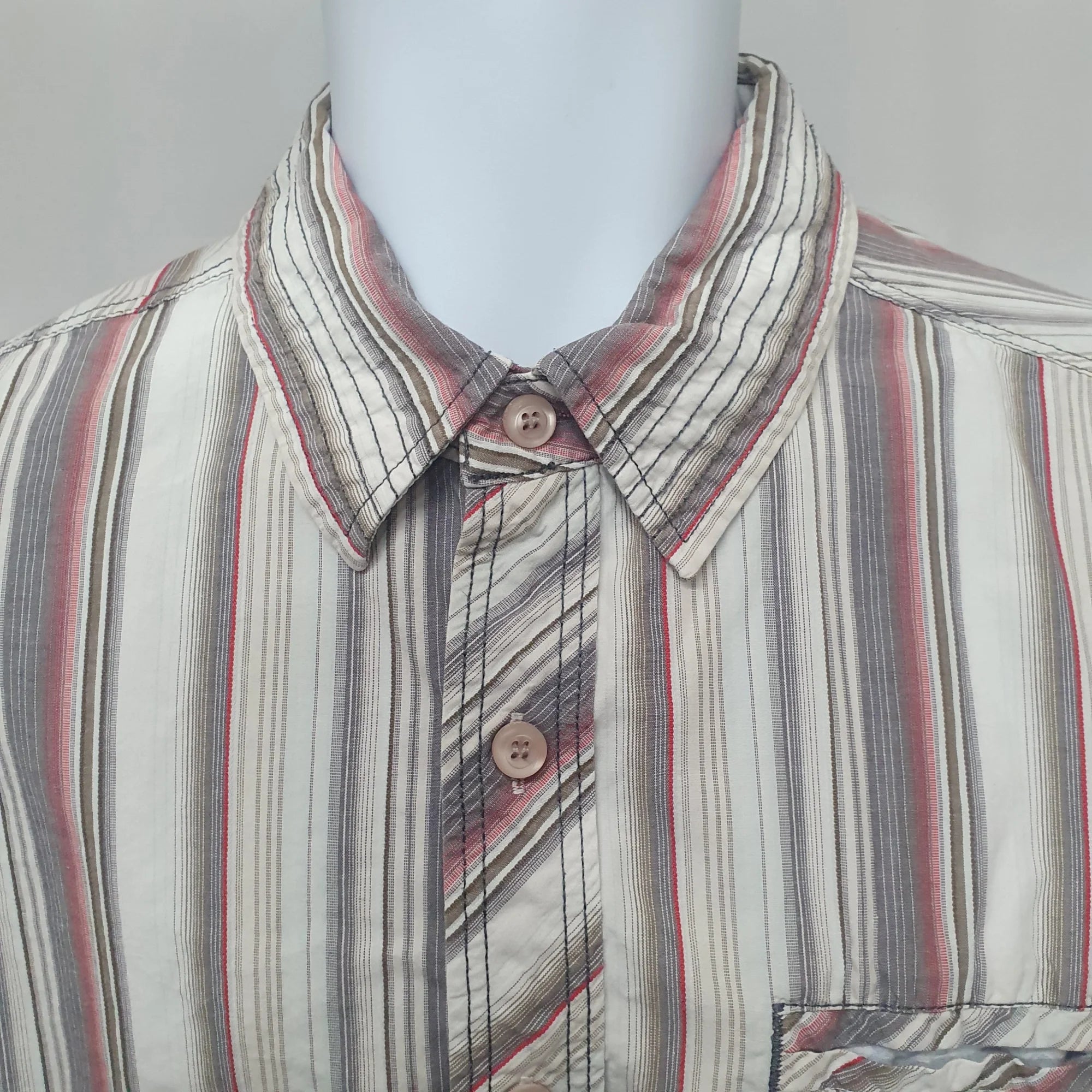 Fat Face Mens Natural Stone Striped Shirt - Branded Buttons
