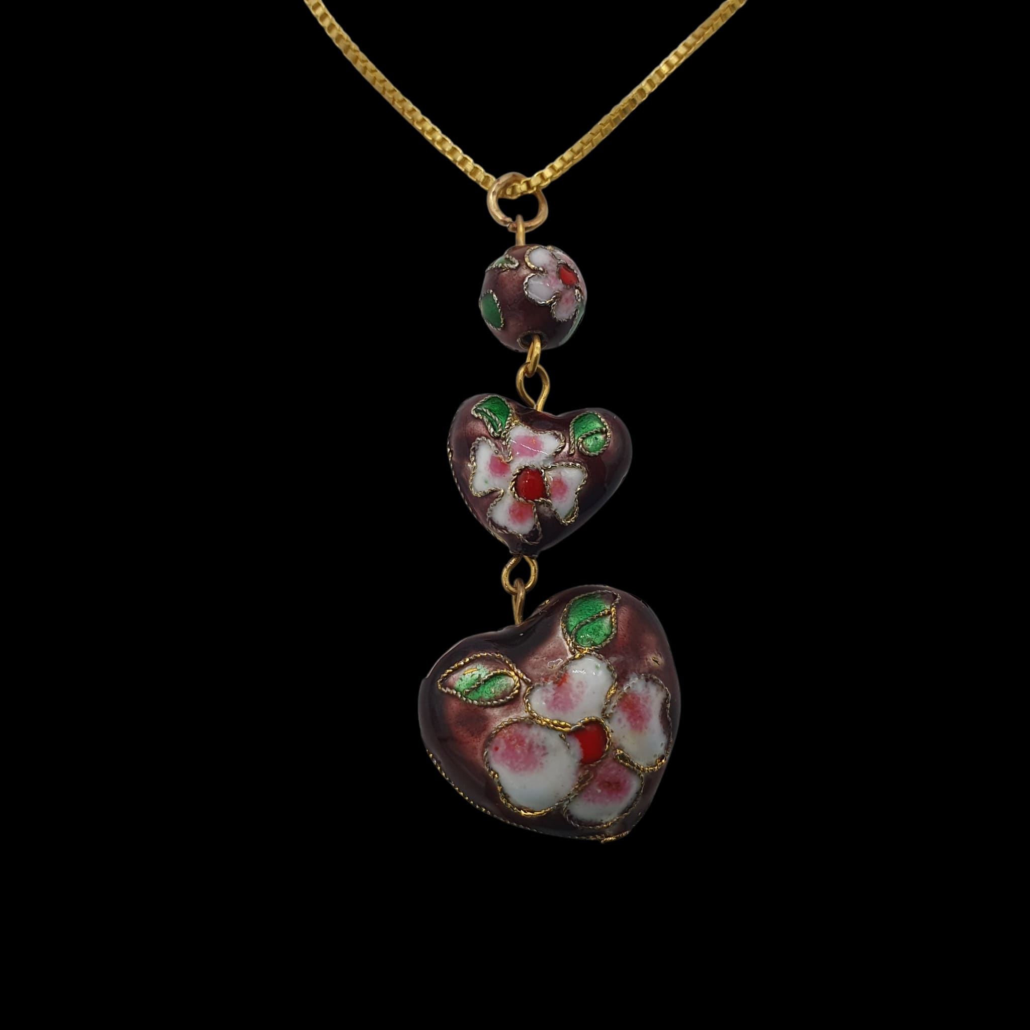 Floral Love Hearts Necklace Dangle Pendant Charm Handmade