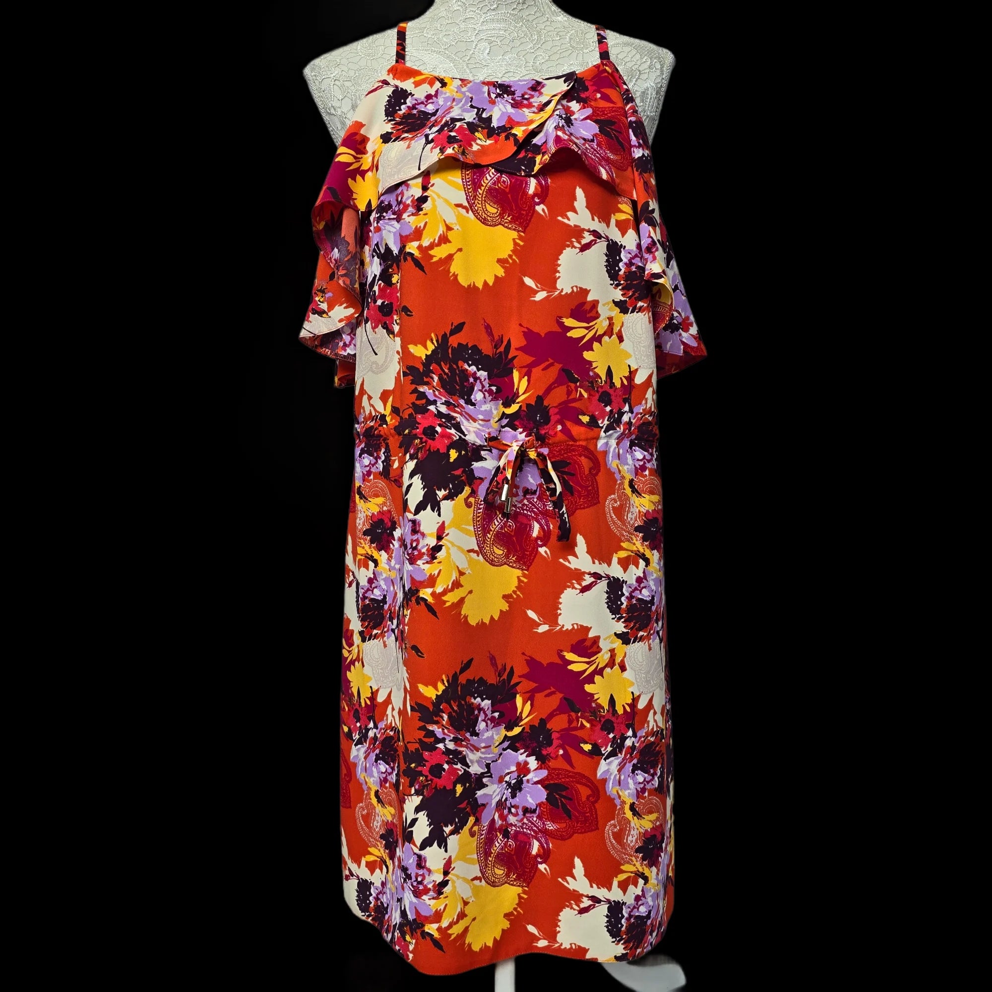 George Womens Multi Floral Shift Dress With Cold Shoulder