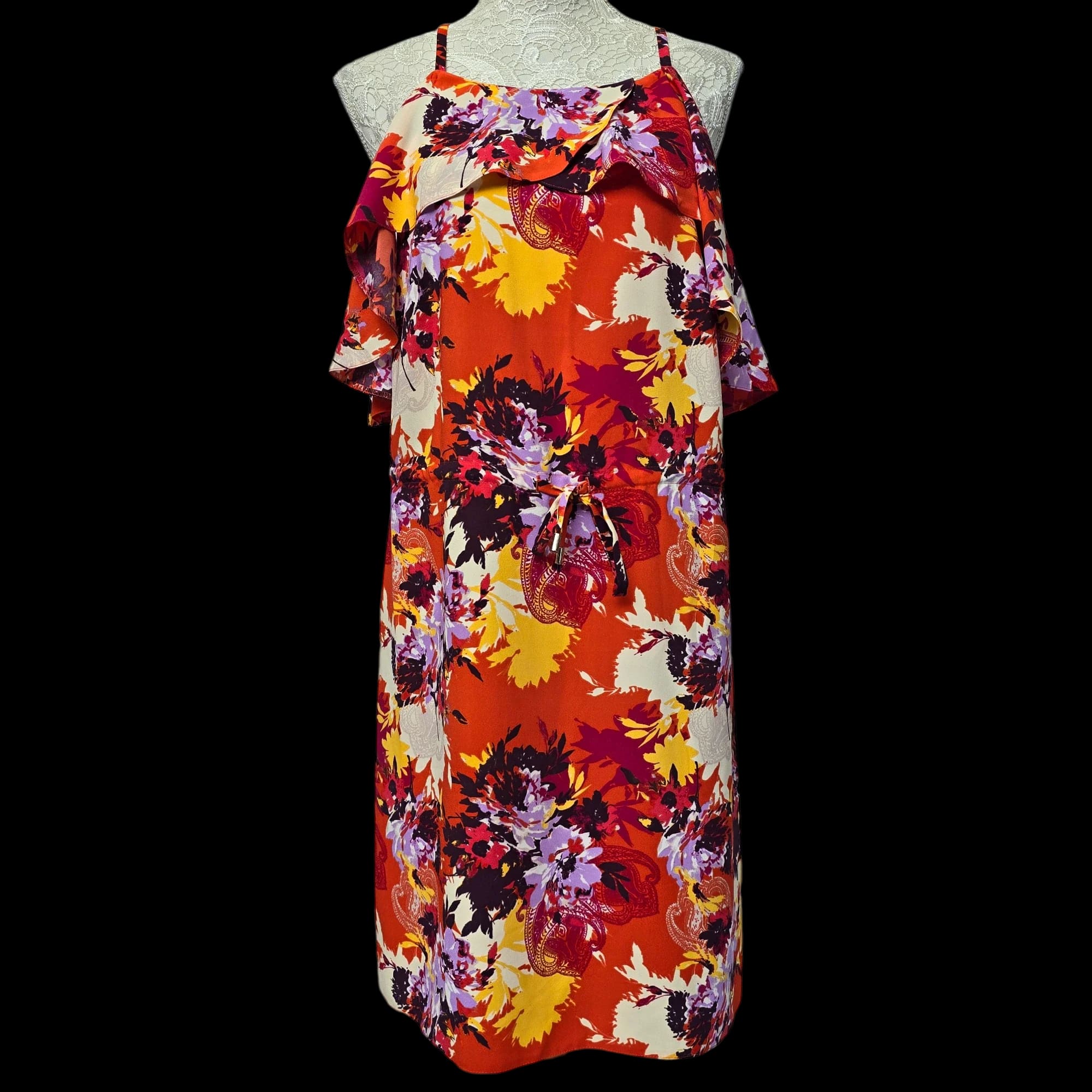 George Womens Multi Floral Shift Dress With Cold Shoulder