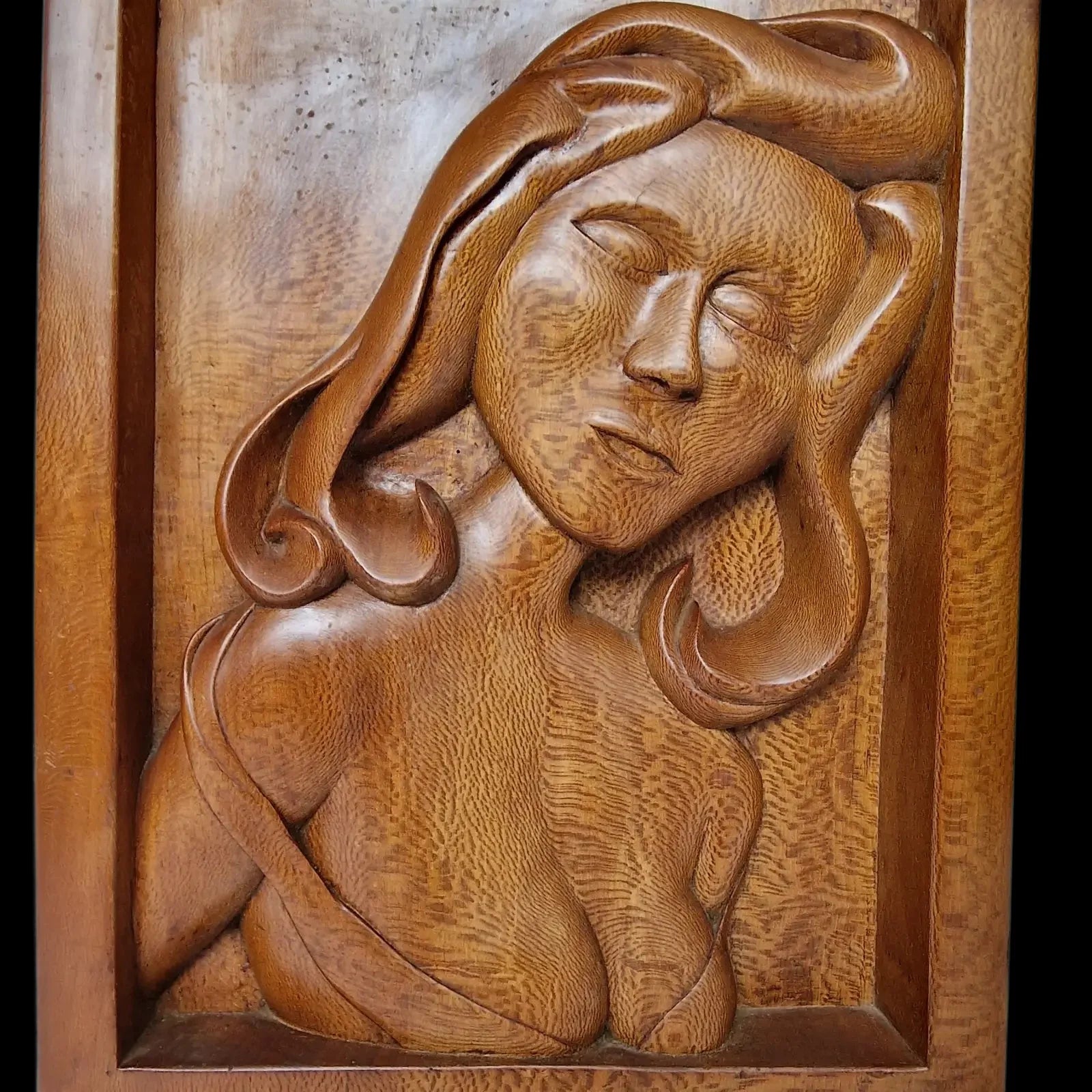 Hand Carved Wood Lady Wall Hanging - Picture - Unbranded