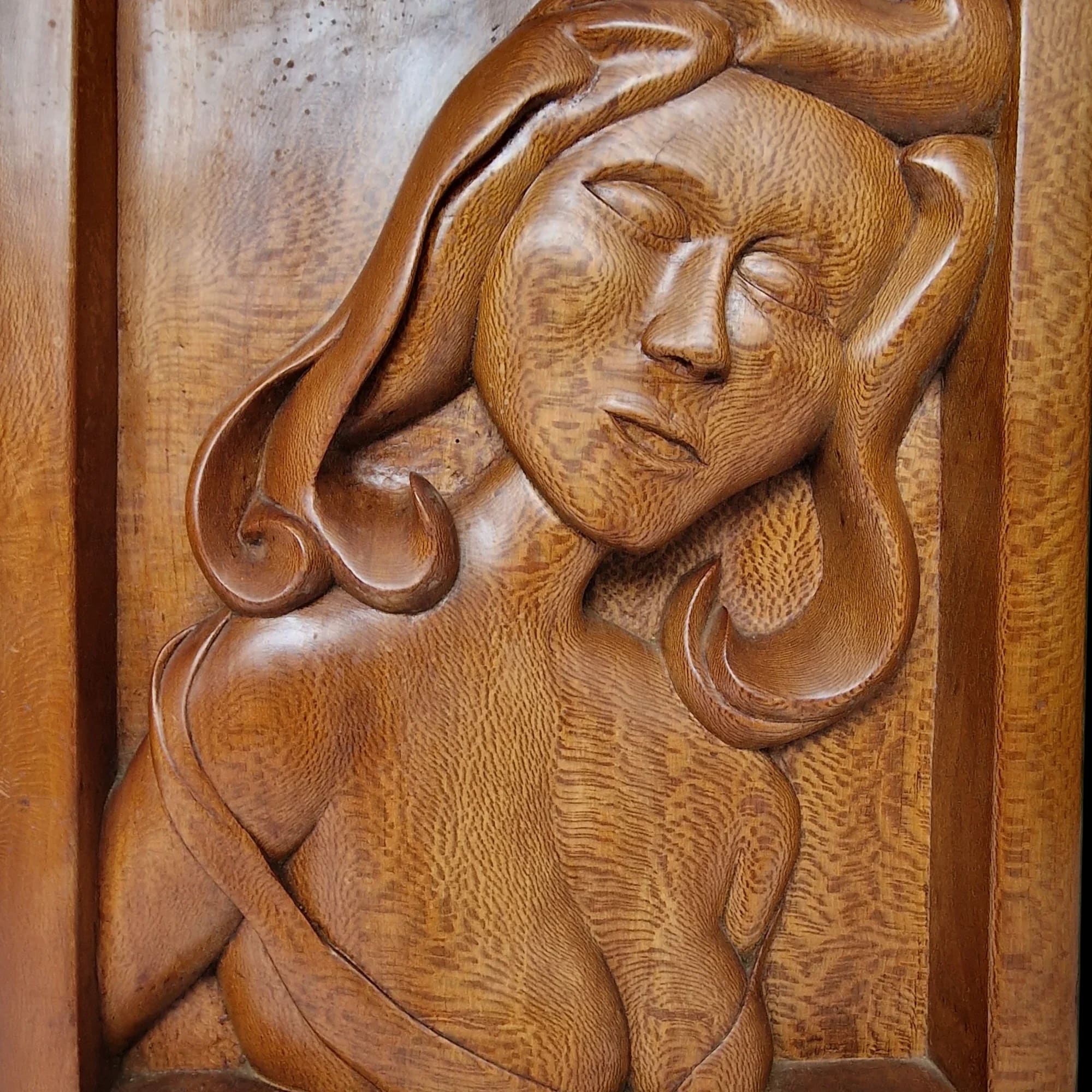 Hand Carved Wood Lady Wall Hanging - Picture - Unbranded