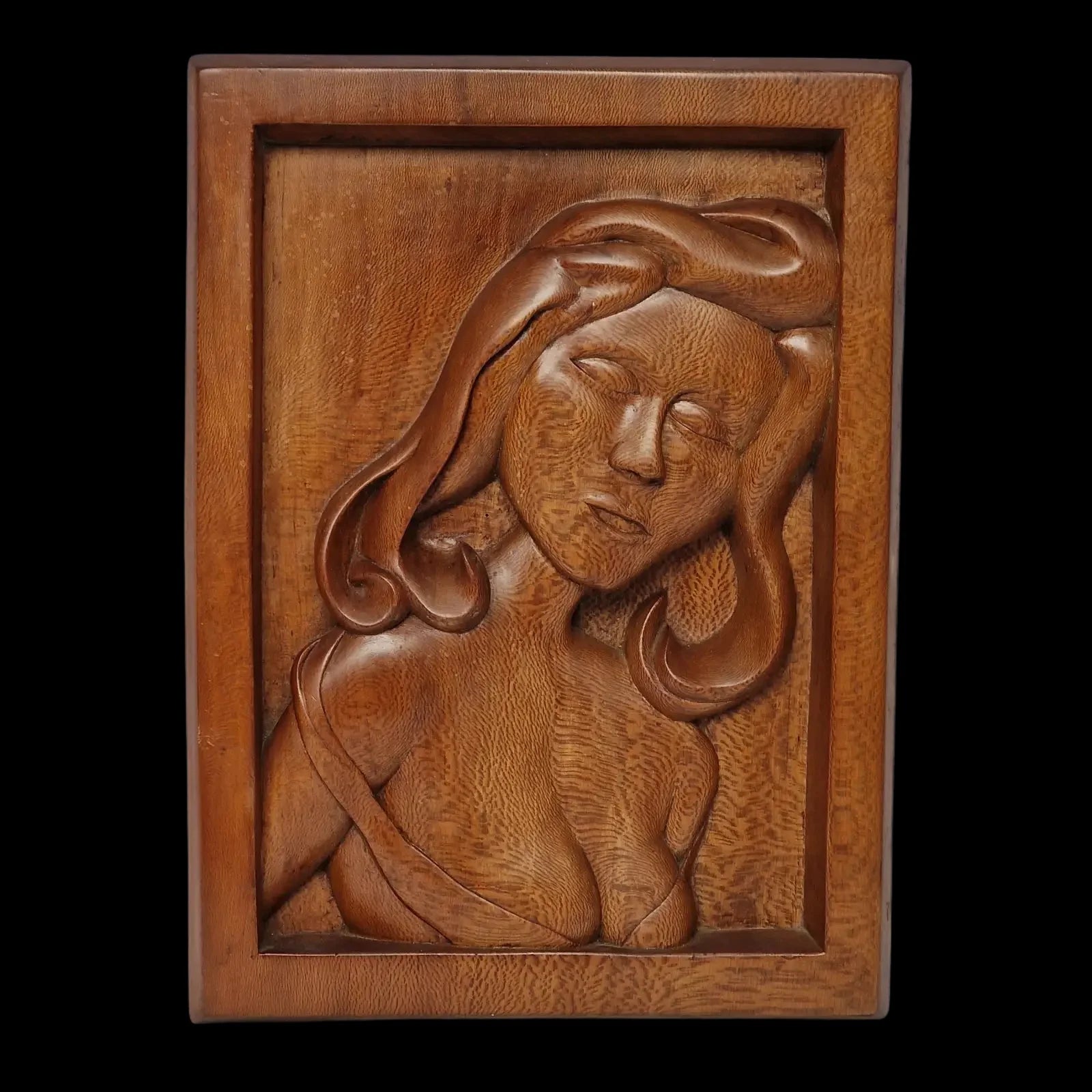 Hand Carved Wood Lady Wall Hanging - Picture - Unbranded