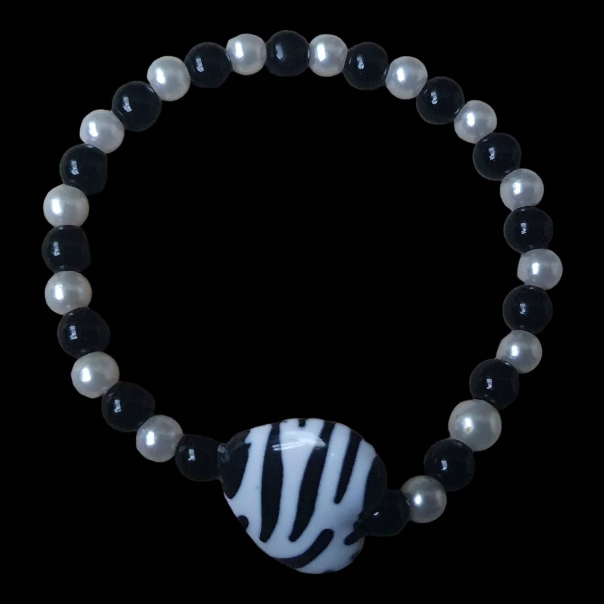 Handmade Beaded Stretch Bracelet Heart Shaped Zebra Crafted