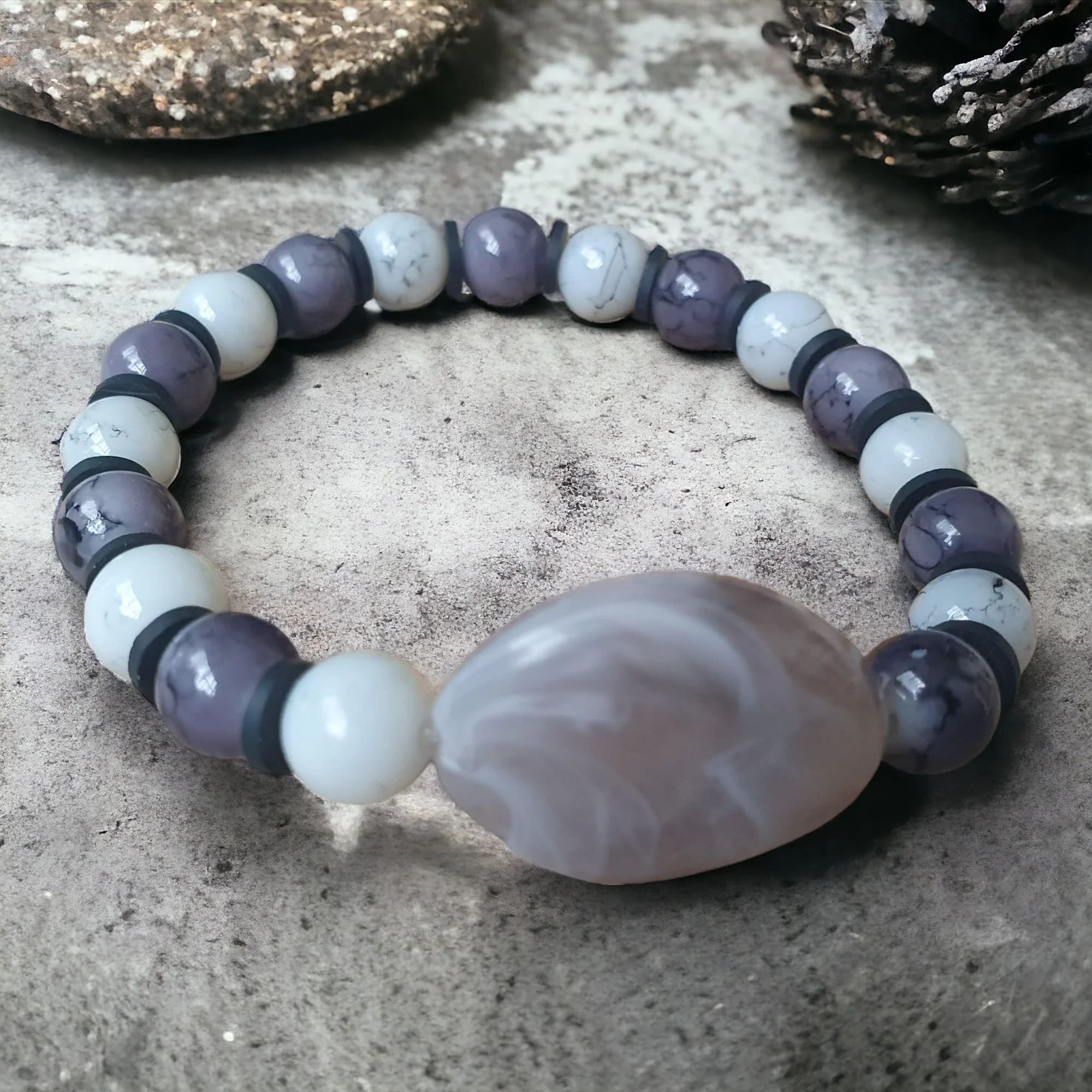 Handmade Beaded Stretch Bracelet Marble Effect Gift