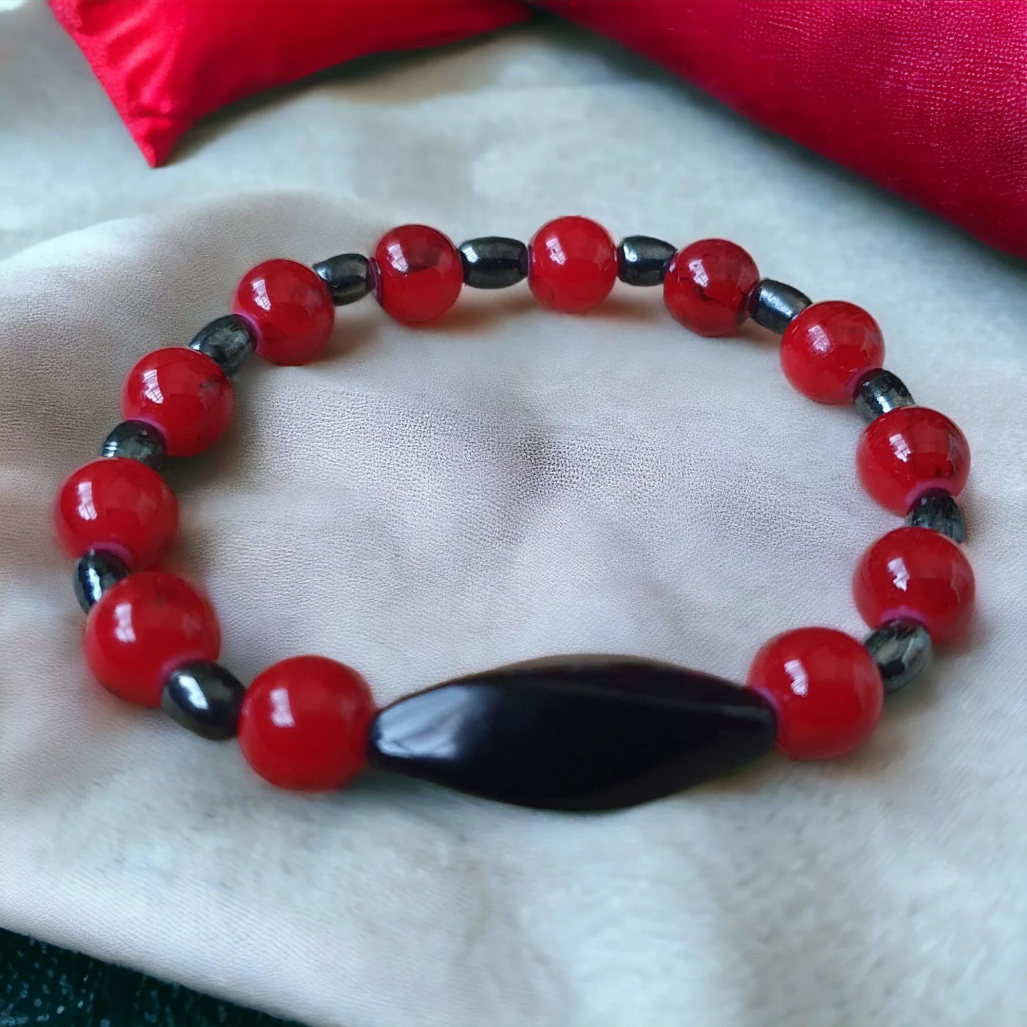 Handmade Beaded Stretch Children’s Bracelet Red Beads